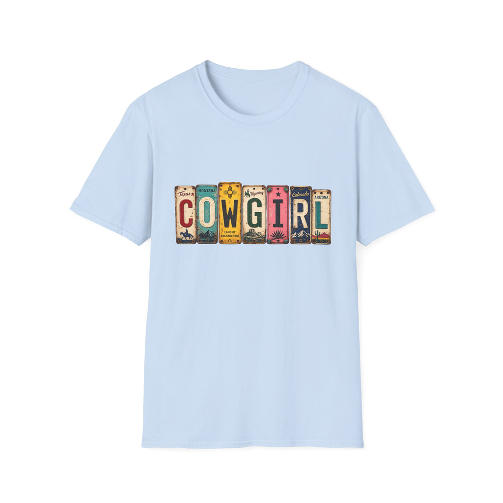 Western Cowgirl License Plate Letter T-Shirt