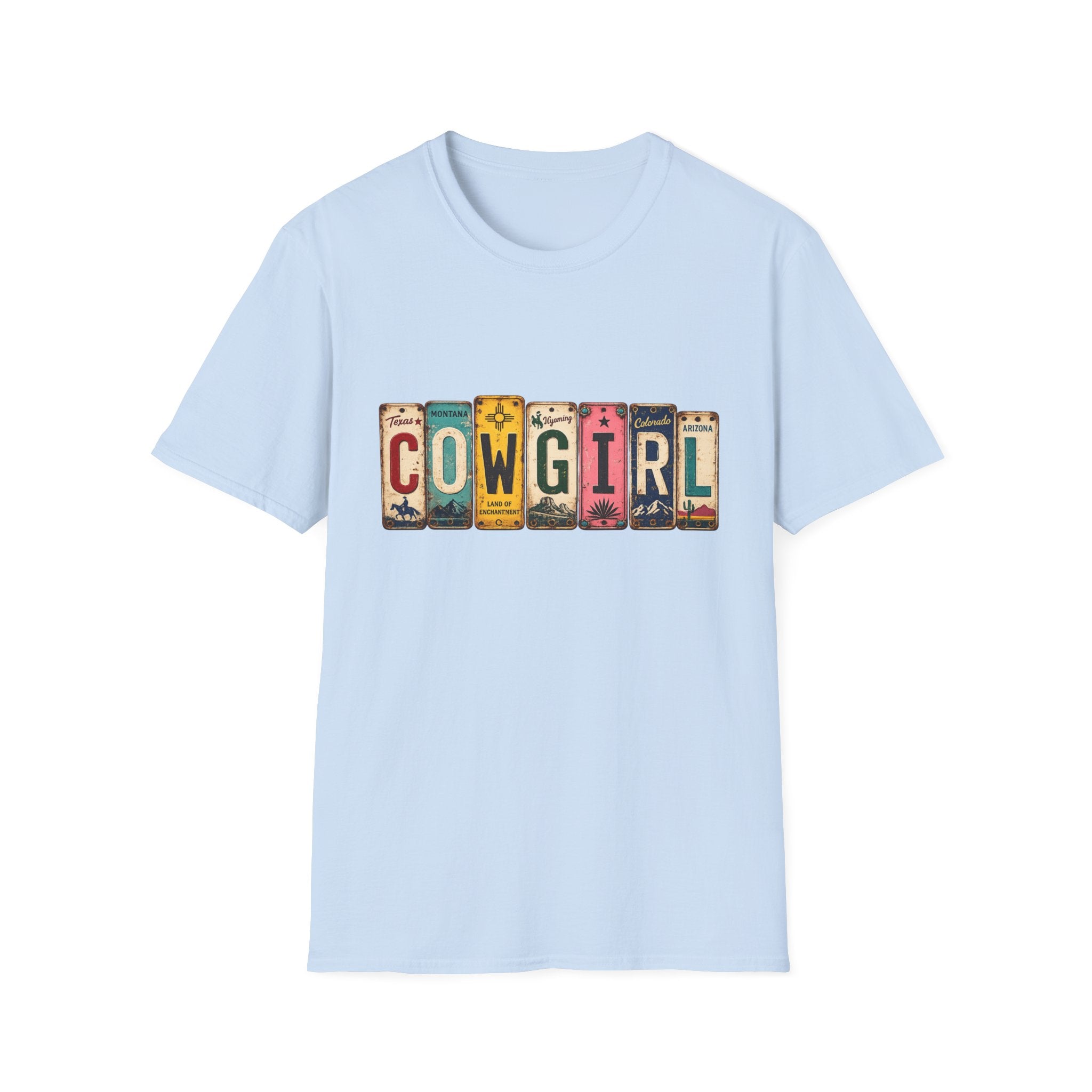 Western Cowgirl License Plate Letter T-Shirt