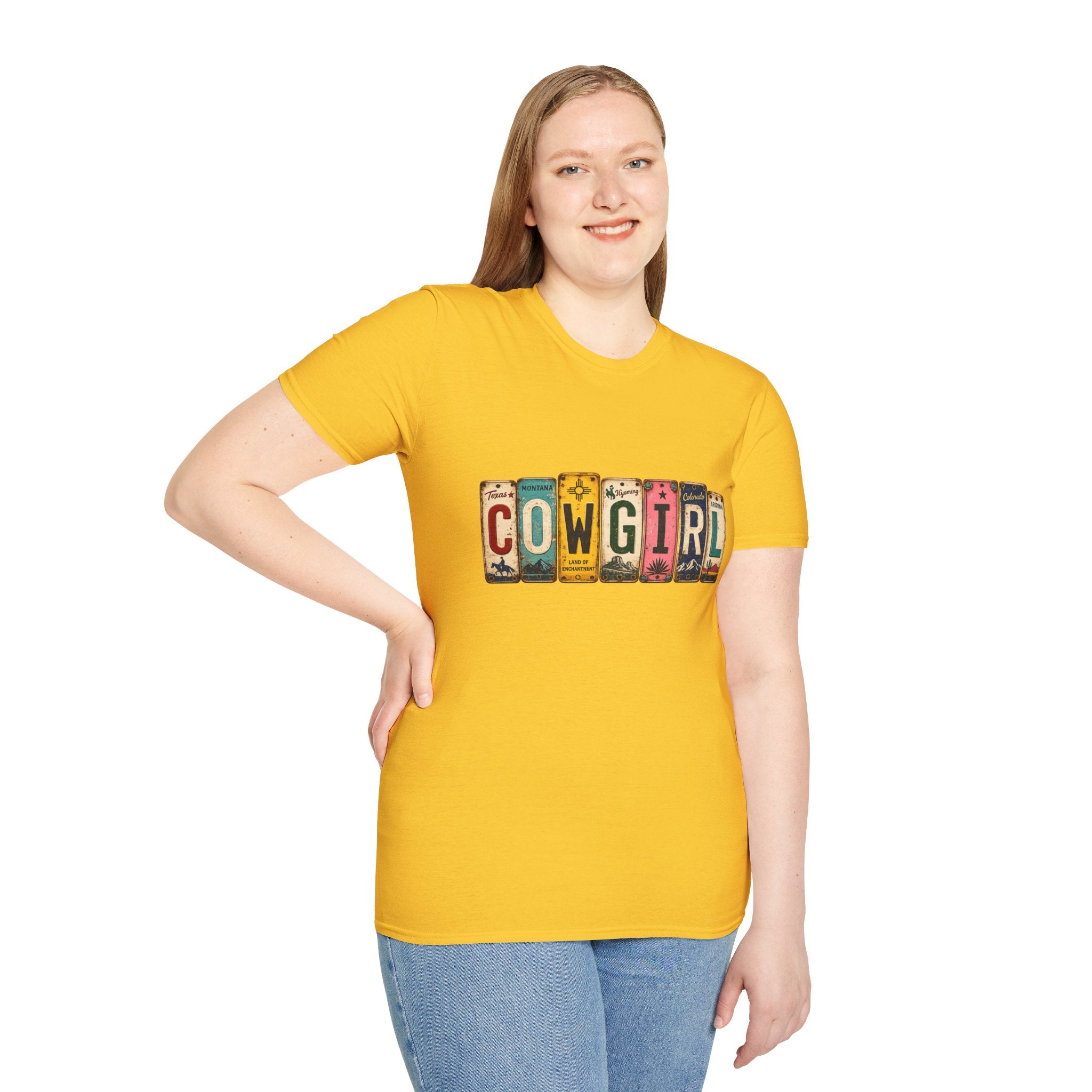 Western Cowgirl License Plate Letter T-Shirt