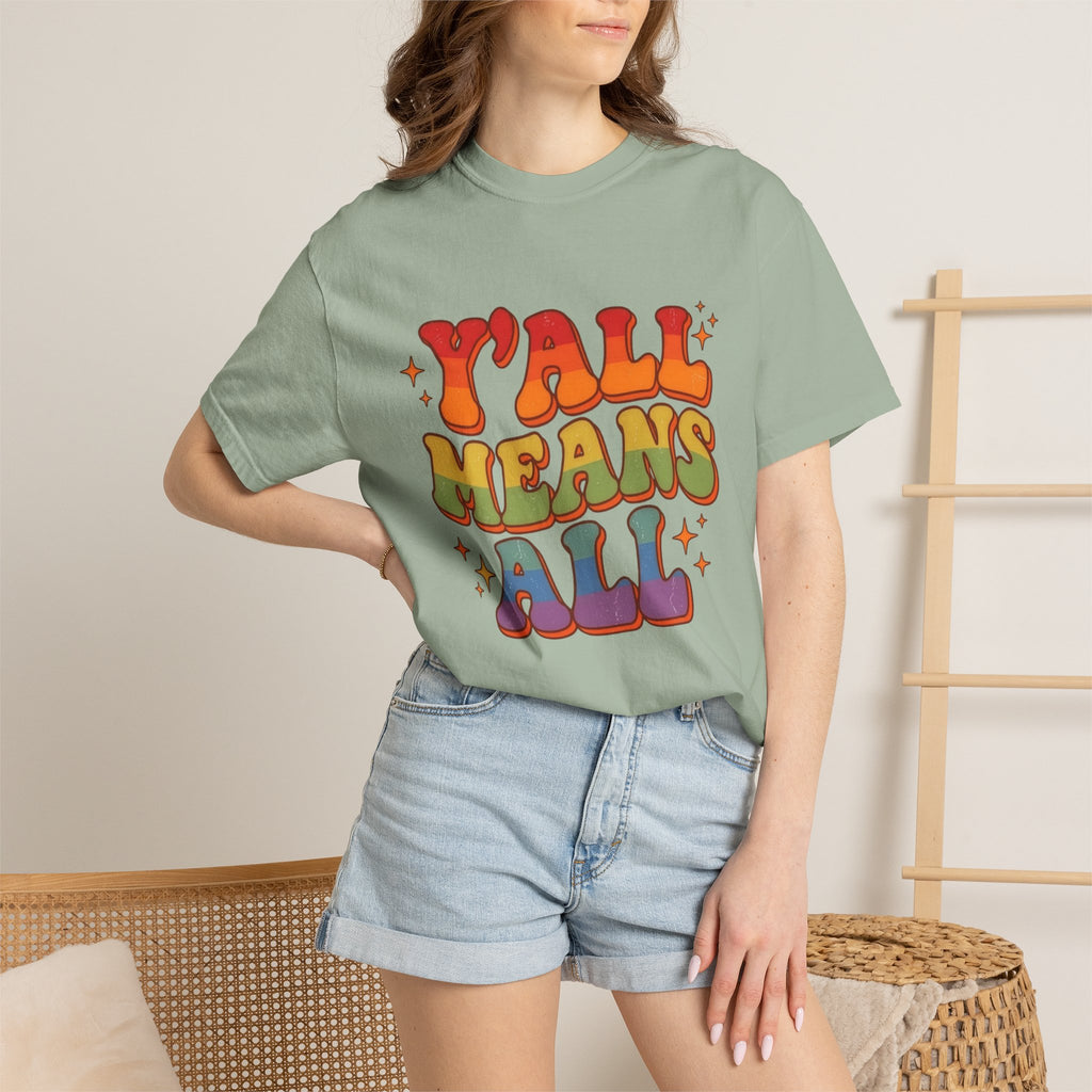 Yall Means All Retro Rainbow Pride Comfort Colors Tee