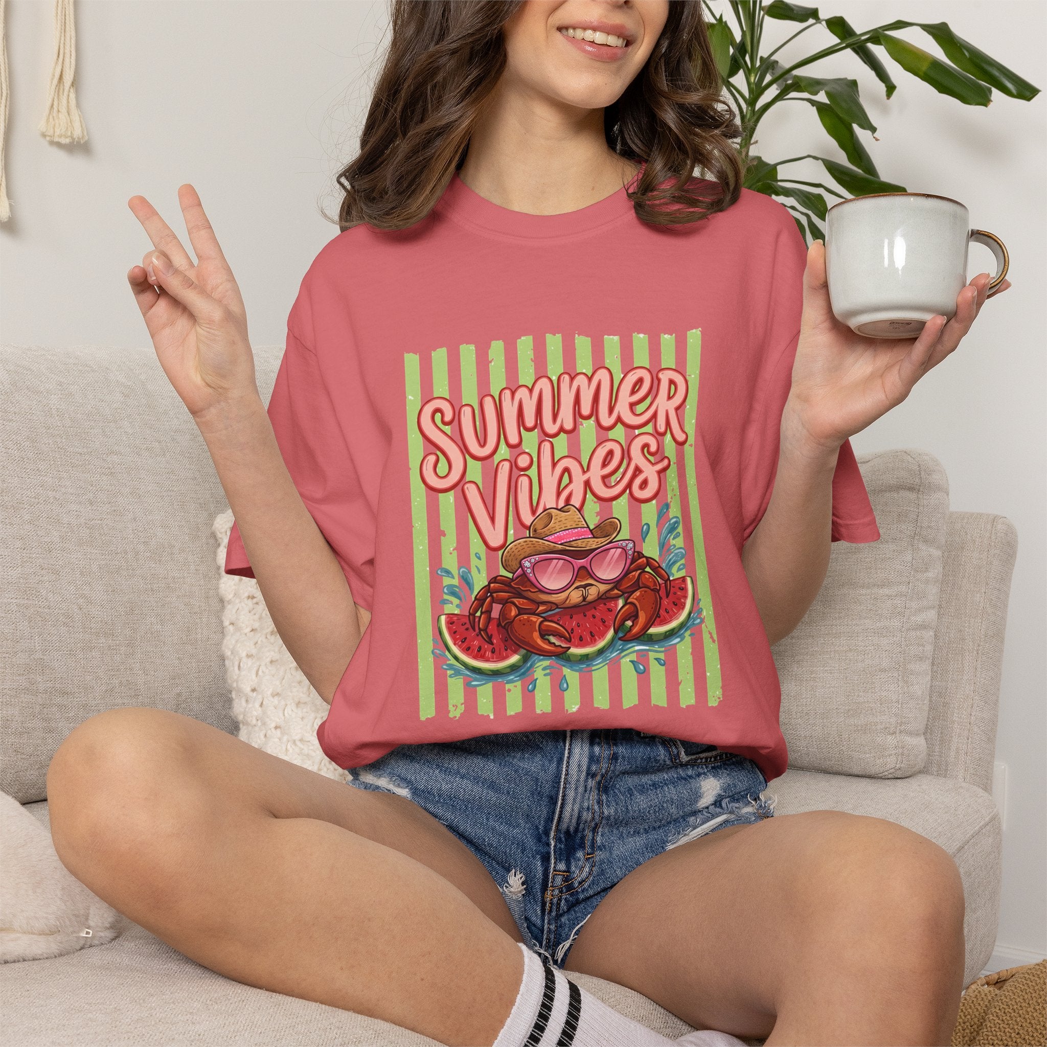 Summer Vibes Watermelon Crab Comfort Colors TShirt