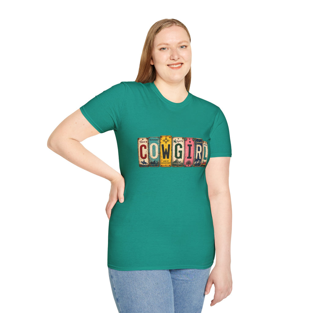 Western Cowgirl License Plate Letter T-Shirt