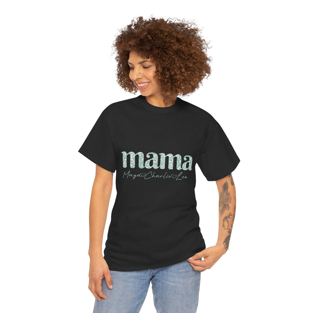Mama Script Floral Tee — "mama" Mint Pattern Mom T-Shirt