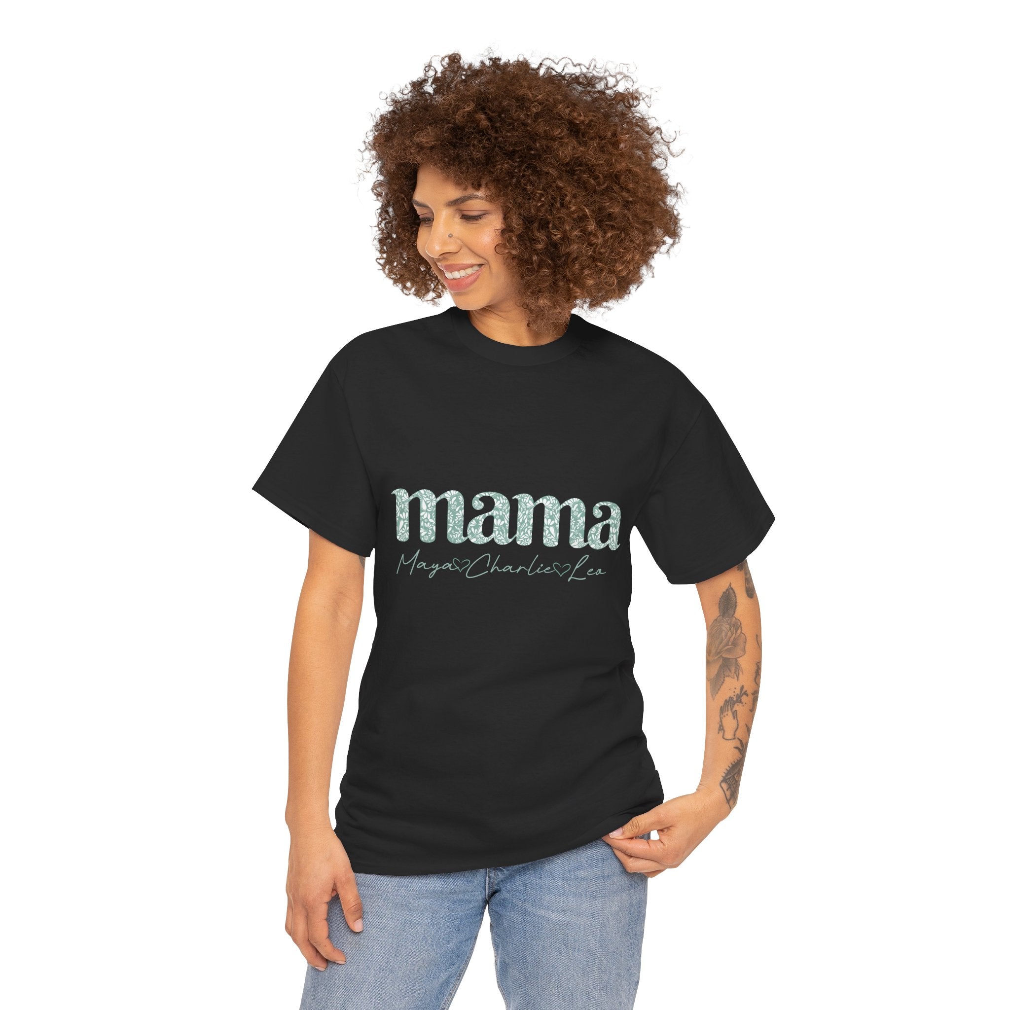 Mama Script Floral Tee — "mama" Mint Pattern Mom T-Shirt