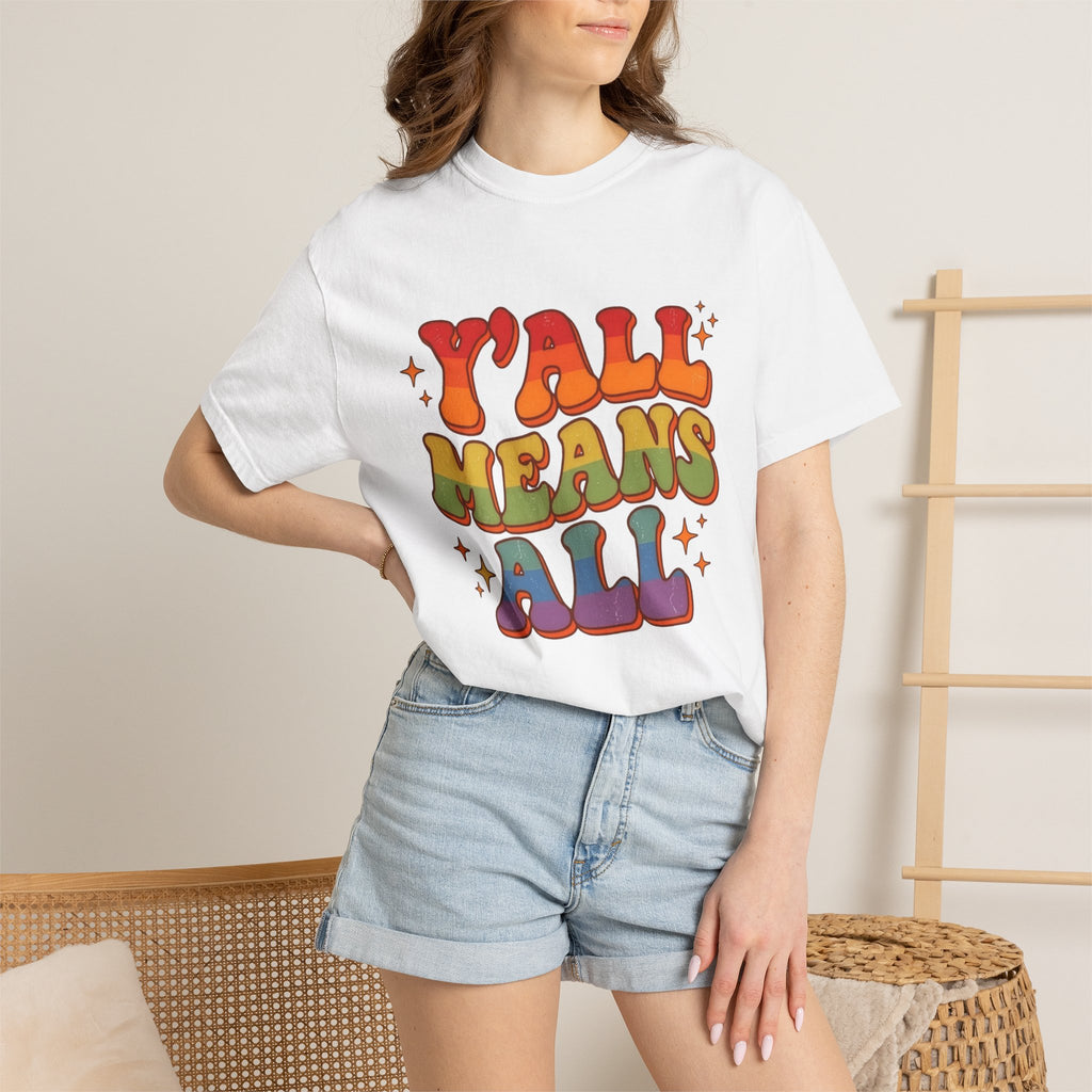 Yall Means All Retro Rainbow Pride Comfort Colors Tee
