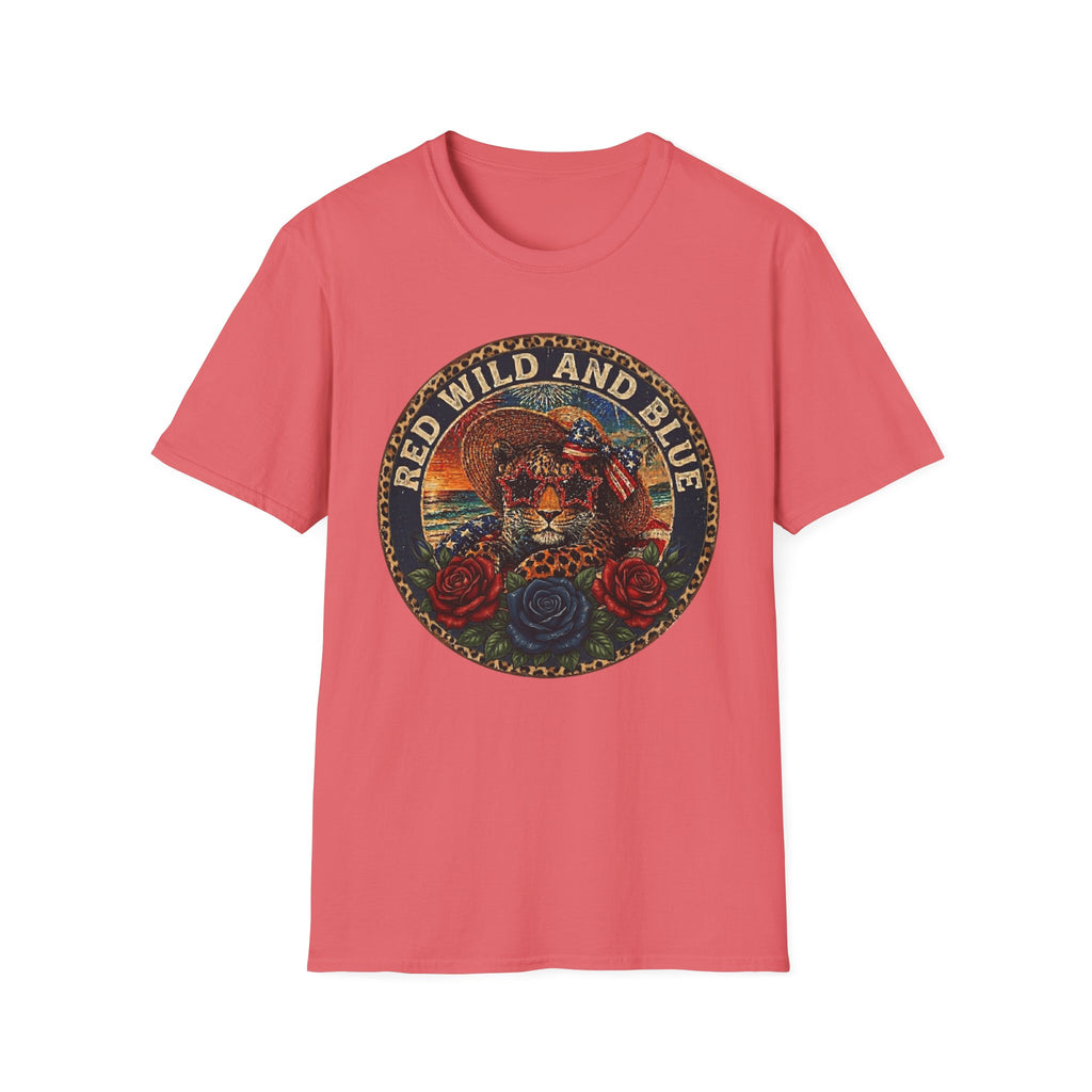 T-Shirt — "Red Wild and Blue" Vintage Leopard Graphic