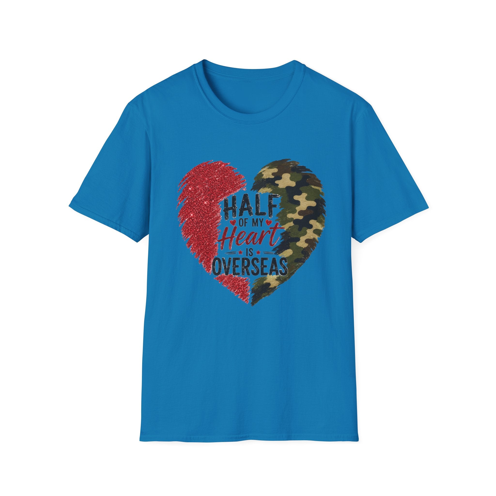 Half My Heart Is Overseas Camo and Red Heart T-Shirt