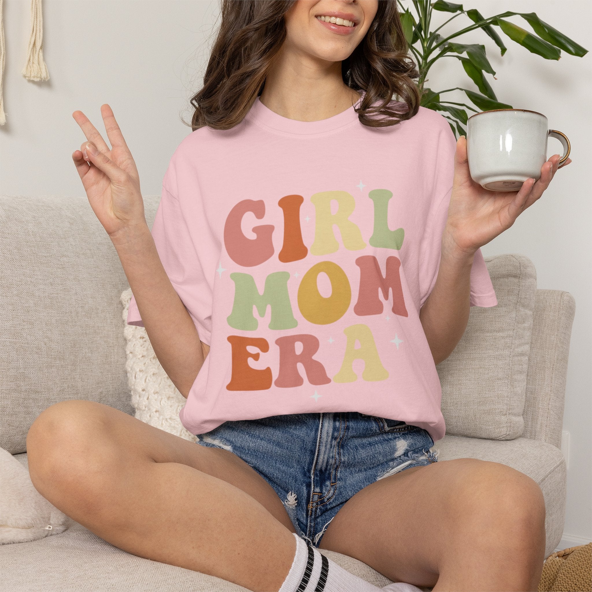 Girl Mom Era Retro Rainbow Comfort Colors TShirt