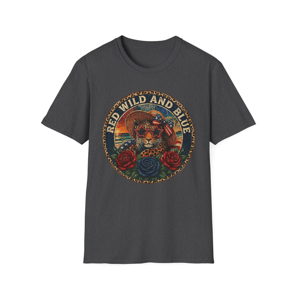 T-Shirt — "Red Wild and Blue" Vintage Leopard Graphic