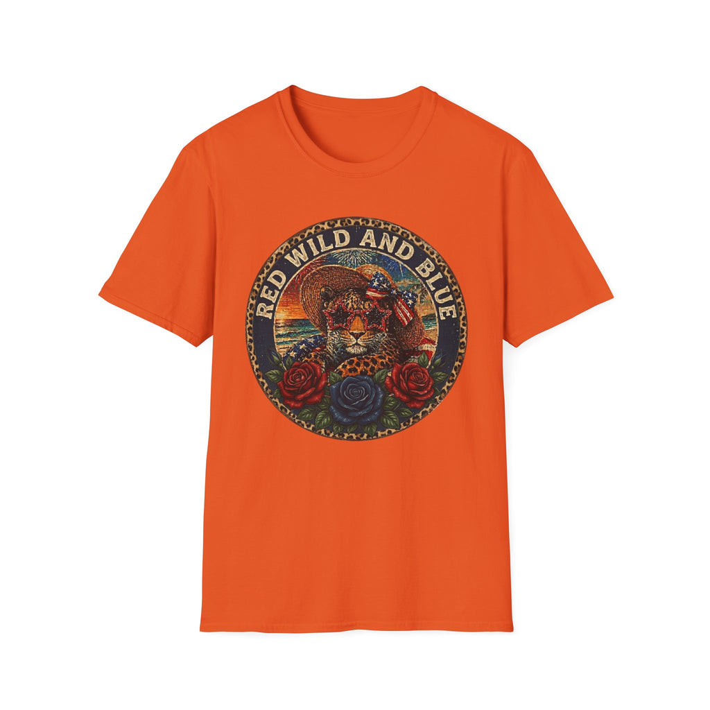 T-Shirt — "Red Wild and Blue" Vintage Leopard Graphic
