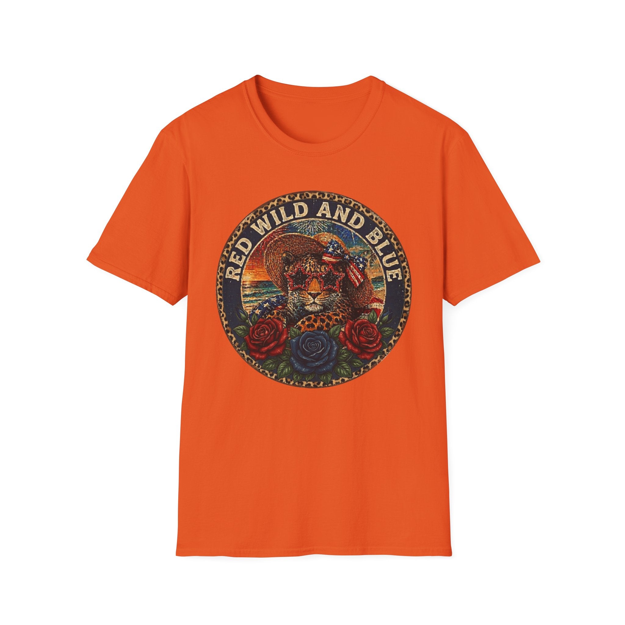 T-Shirt — "Red Wild and Blue" Vintage Leopard Graphic