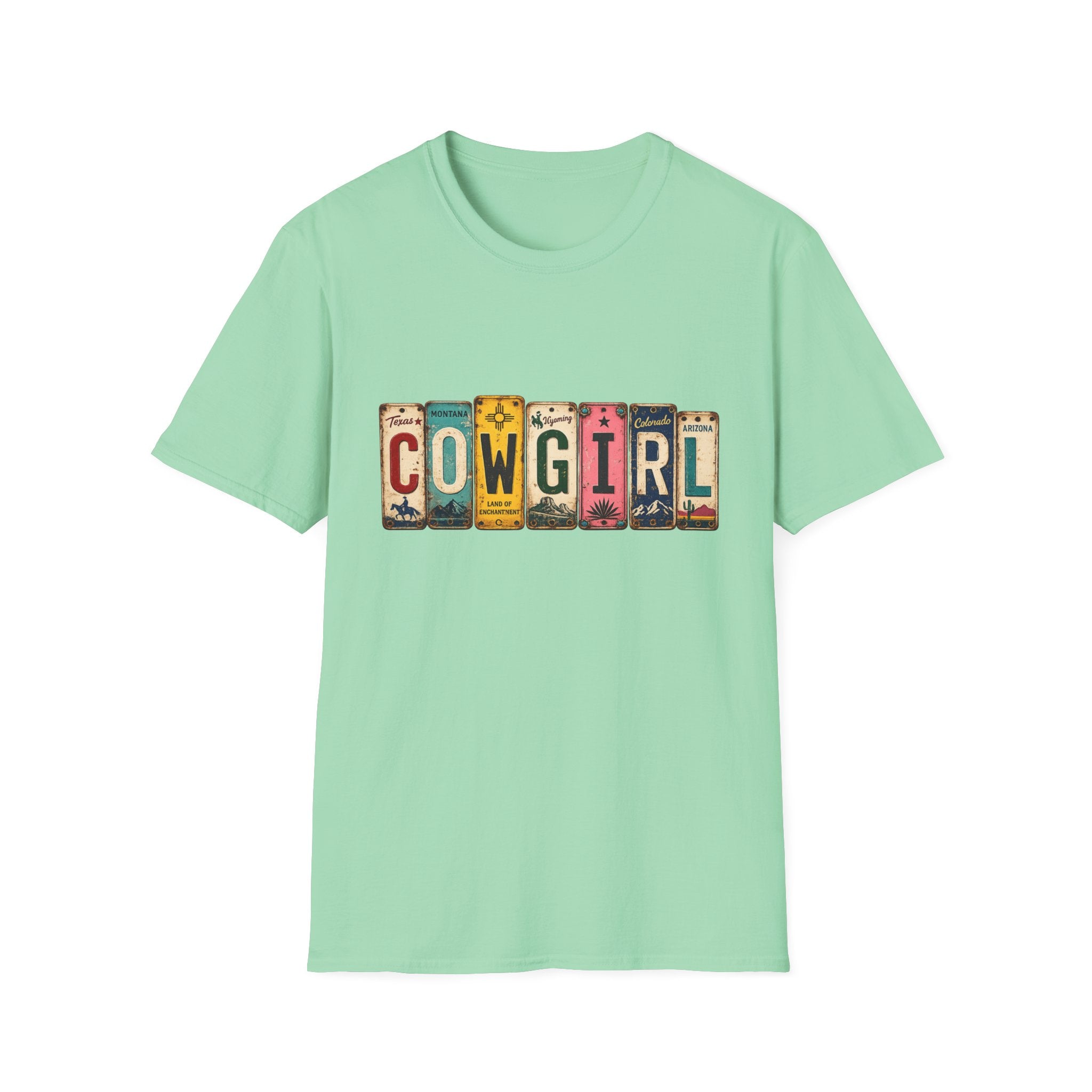 Western Cowgirl License Plate Letter T-Shirt