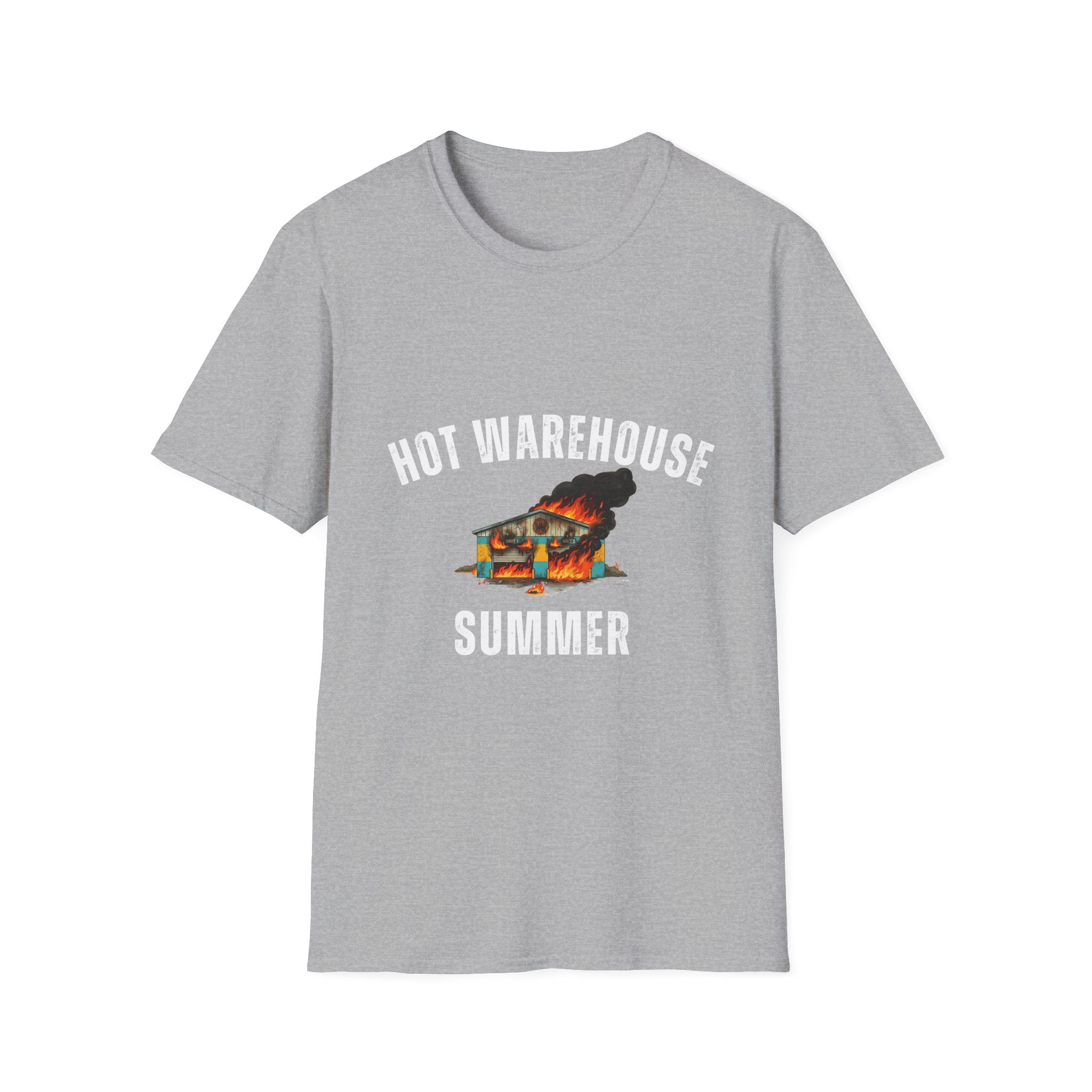 Hot Warehouse Summer T-Shirt- Vintage Flaming Warehouse Graphic Tee