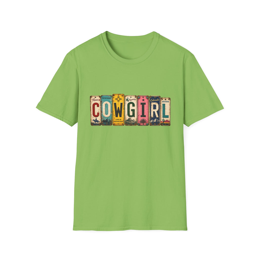 Western Cowgirl License Plate Letter T-Shirt