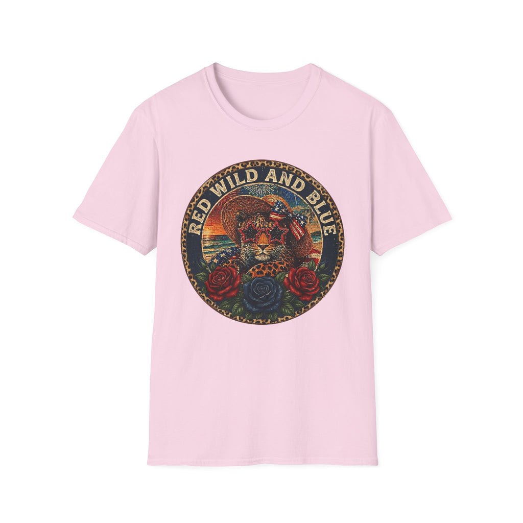 T-Shirt — "Red Wild and Blue" Vintage Leopard Graphic