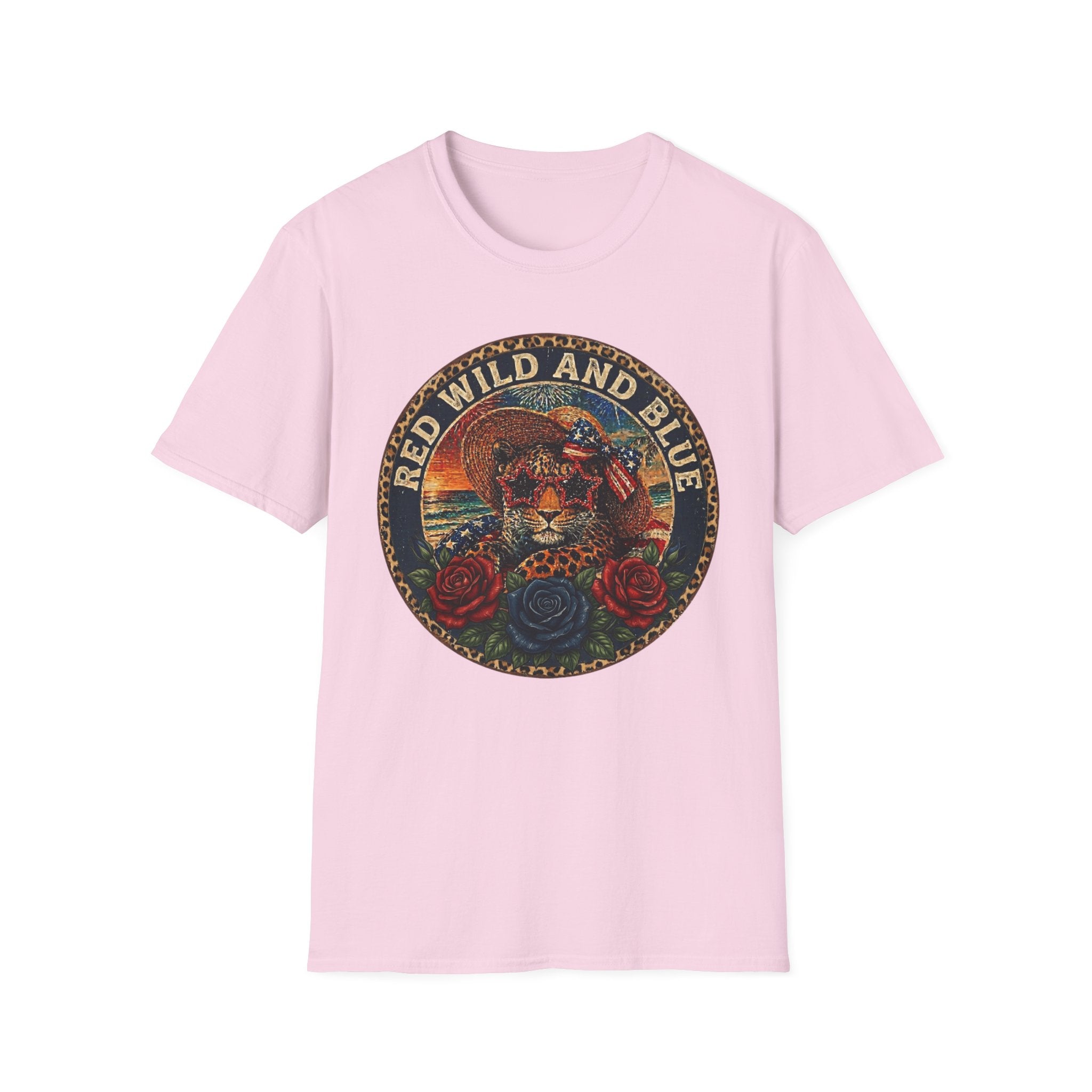 T-Shirt — "Red Wild and Blue" Vintage Leopard Graphic