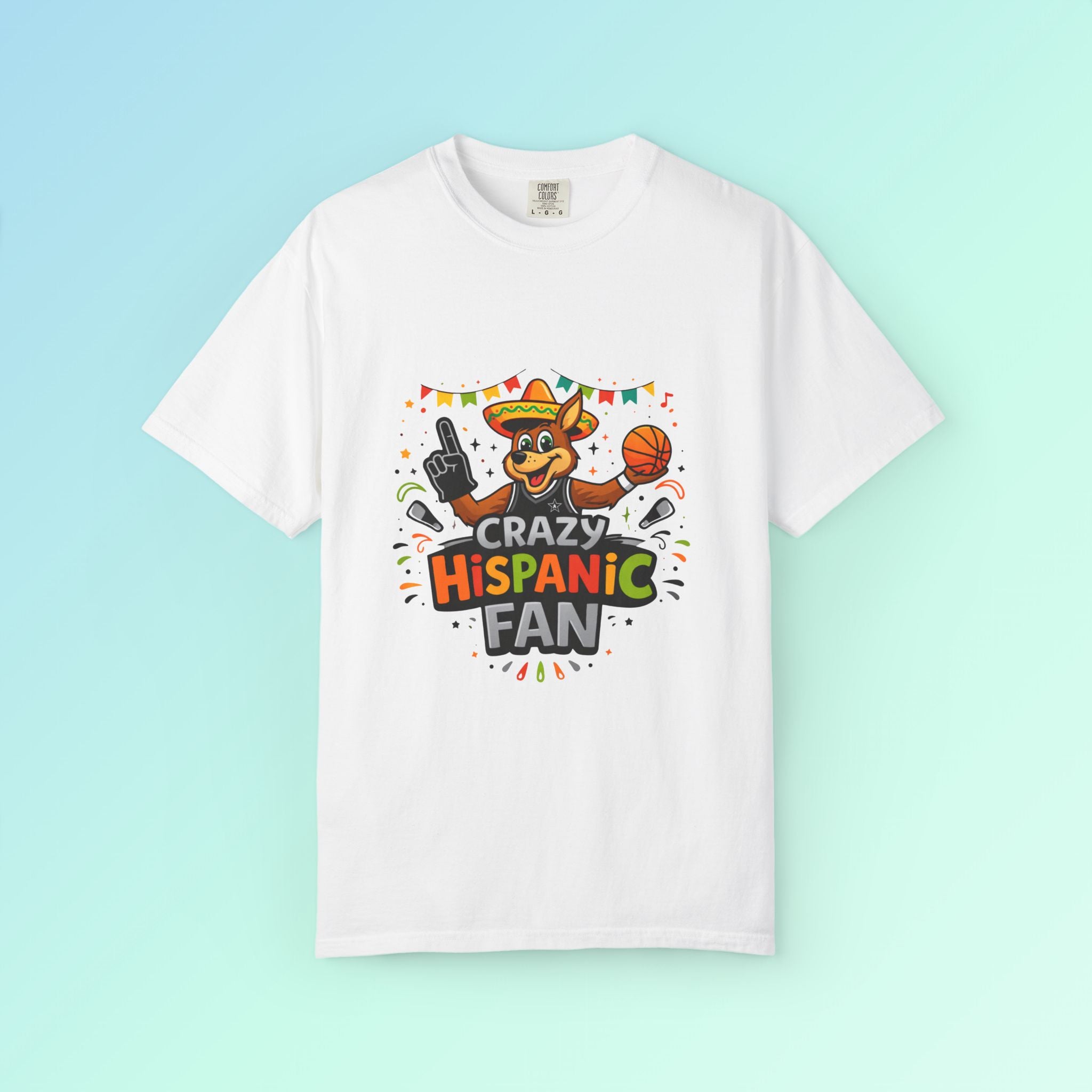 Crazy Hispanic Fan T-Shirt | Mascot Basketball Design, Fiesta Colors