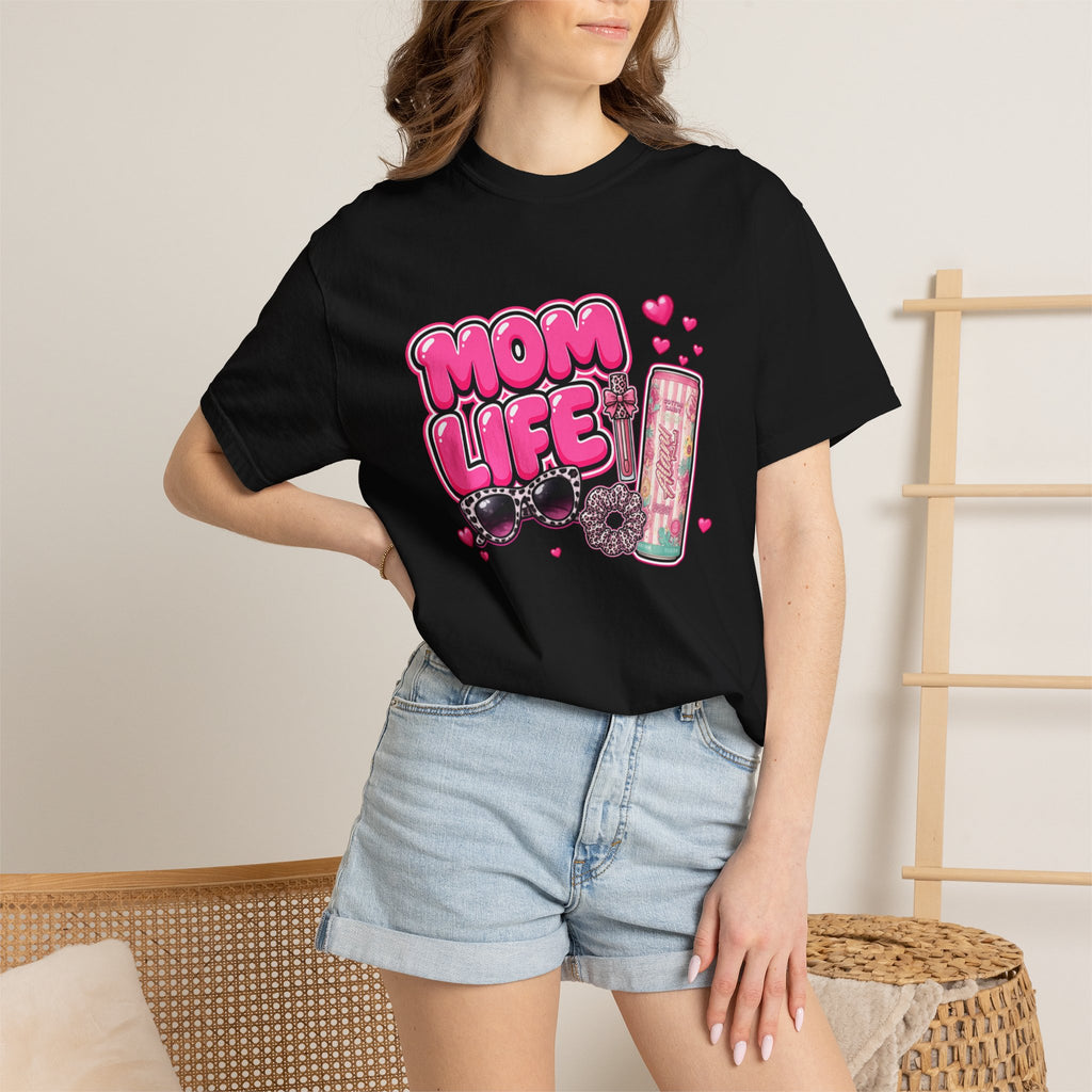 Mom Life Graphic Comfort Colors T-Shirt With Sunglasses and Energy Drink