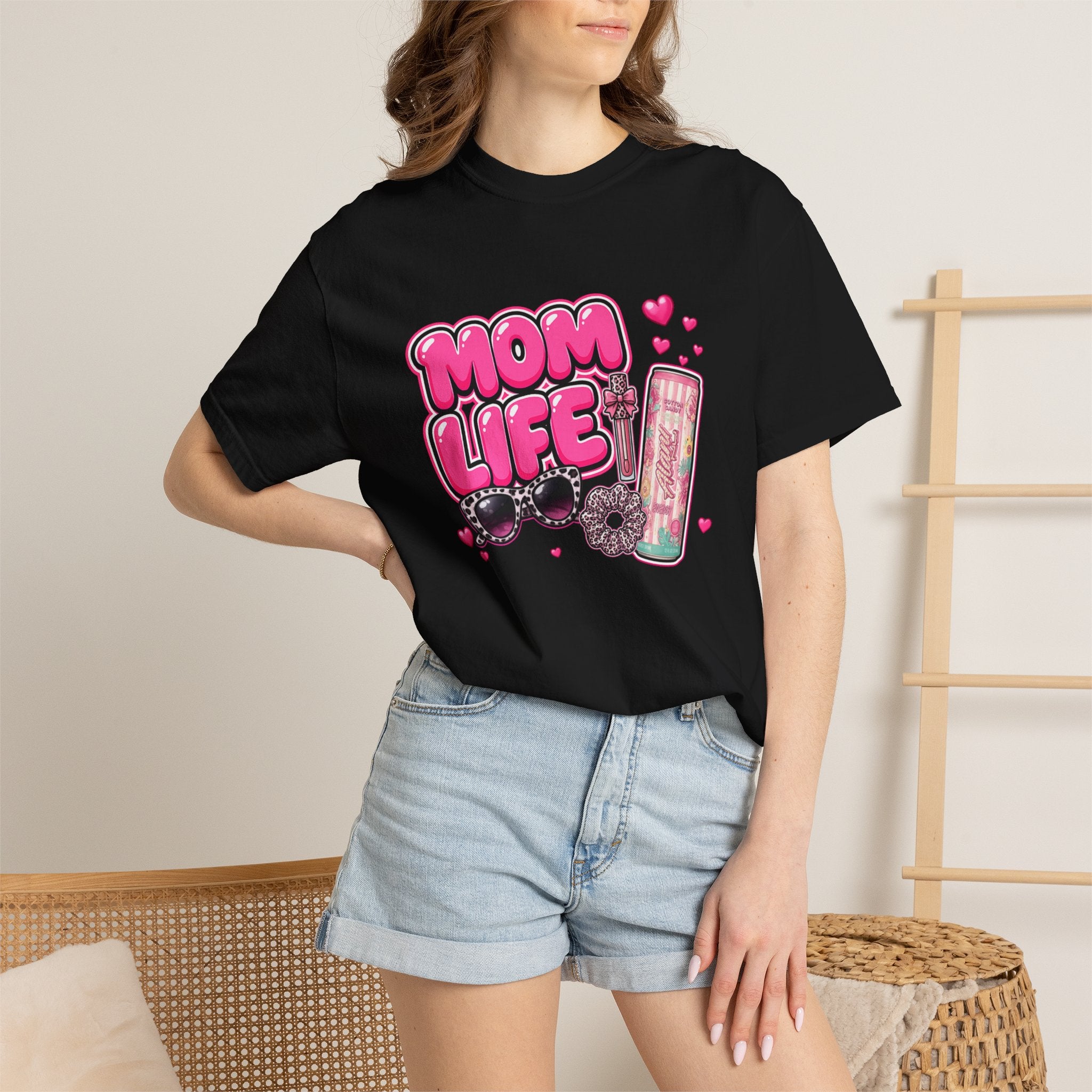 Mom Life Graphic Comfort Colors T-Shirt With Sunglasses and Energy Drink