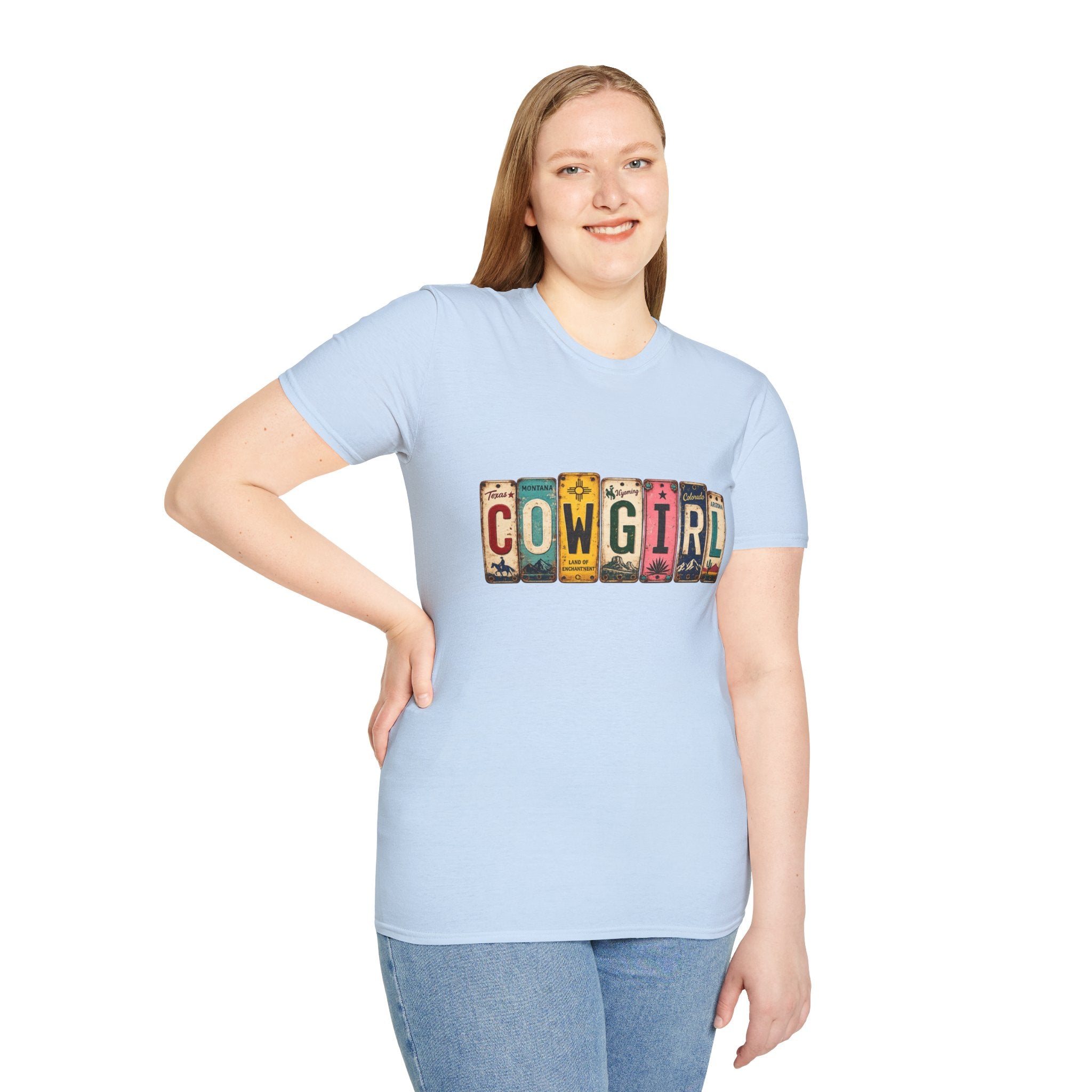 Western Cowgirl License Plate Letter T-Shirt