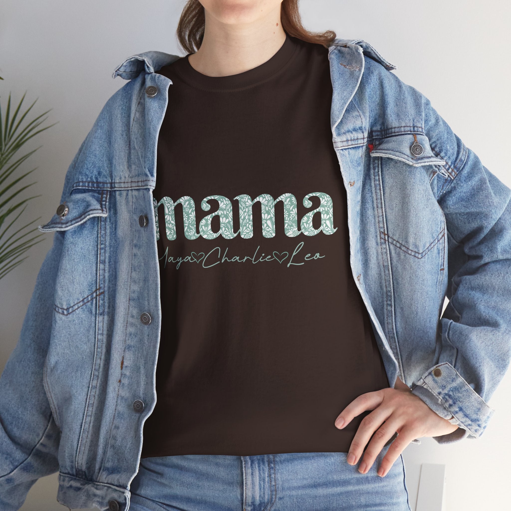 Mama Script Floral Tee — "mama" Mint Pattern Mom T-Shirt