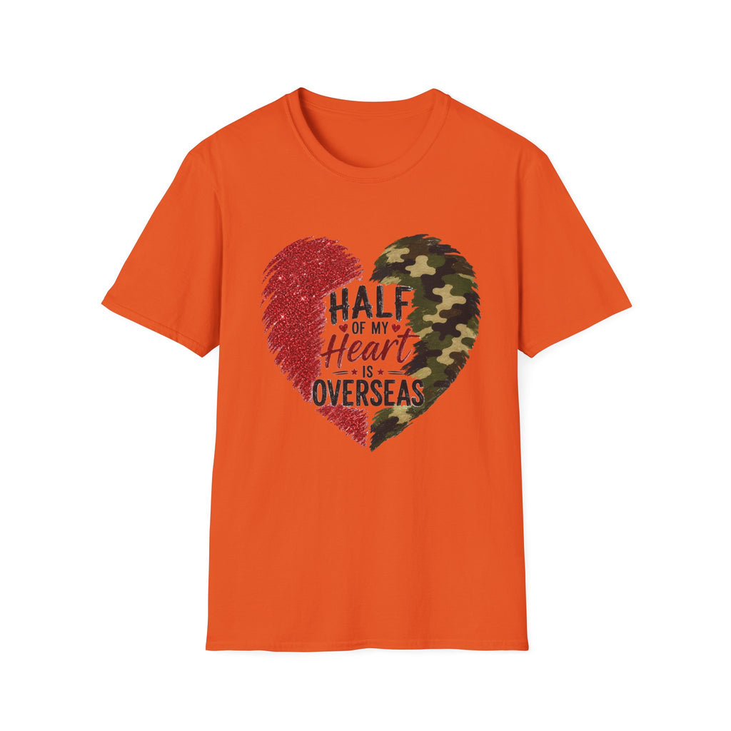 Half My Heart Is Overseas Camo and Red Heart T-Shirt