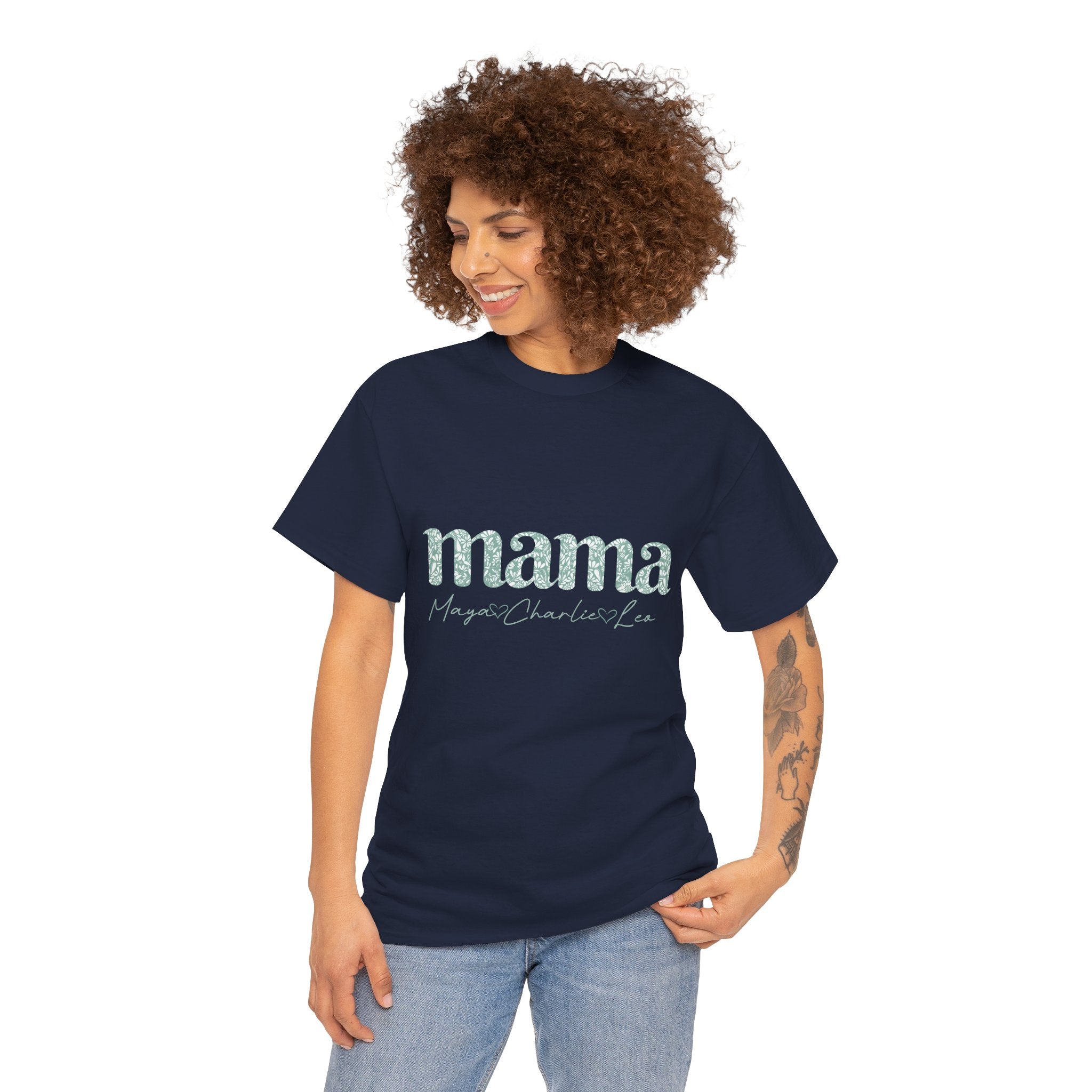 Mama Script Floral Tee — "mama" Mint Pattern Mom T-Shirt