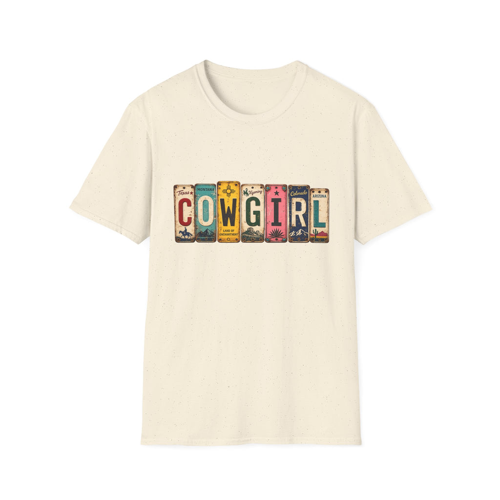 Western Cowgirl License Plate Letter T-Shirt
