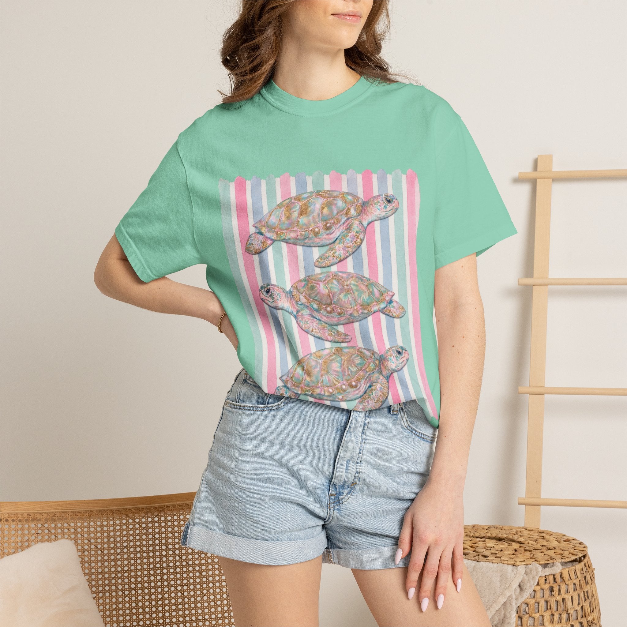 Sea Turtle Trio Pastel Beach Vibes Comfort Colors T-Shirt