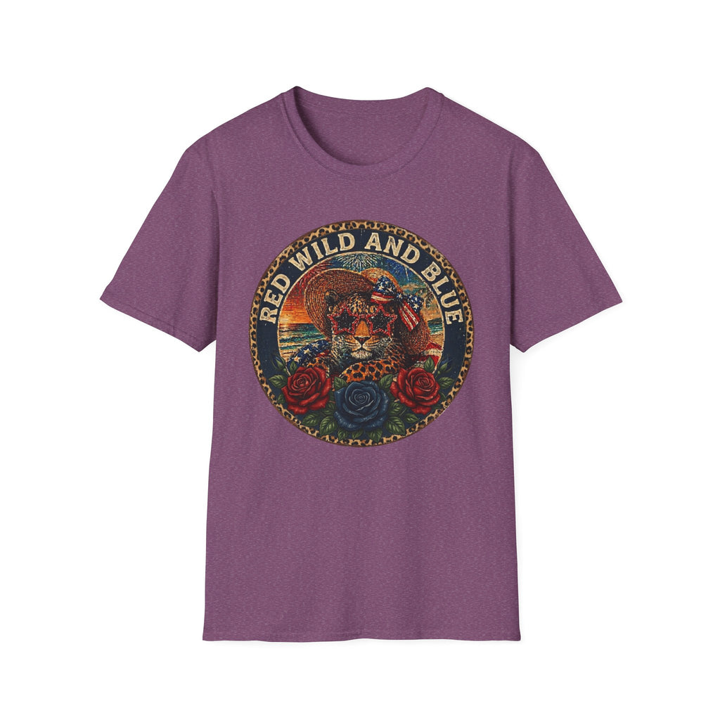 T-Shirt — "Red Wild and Blue" Vintage Leopard Graphic