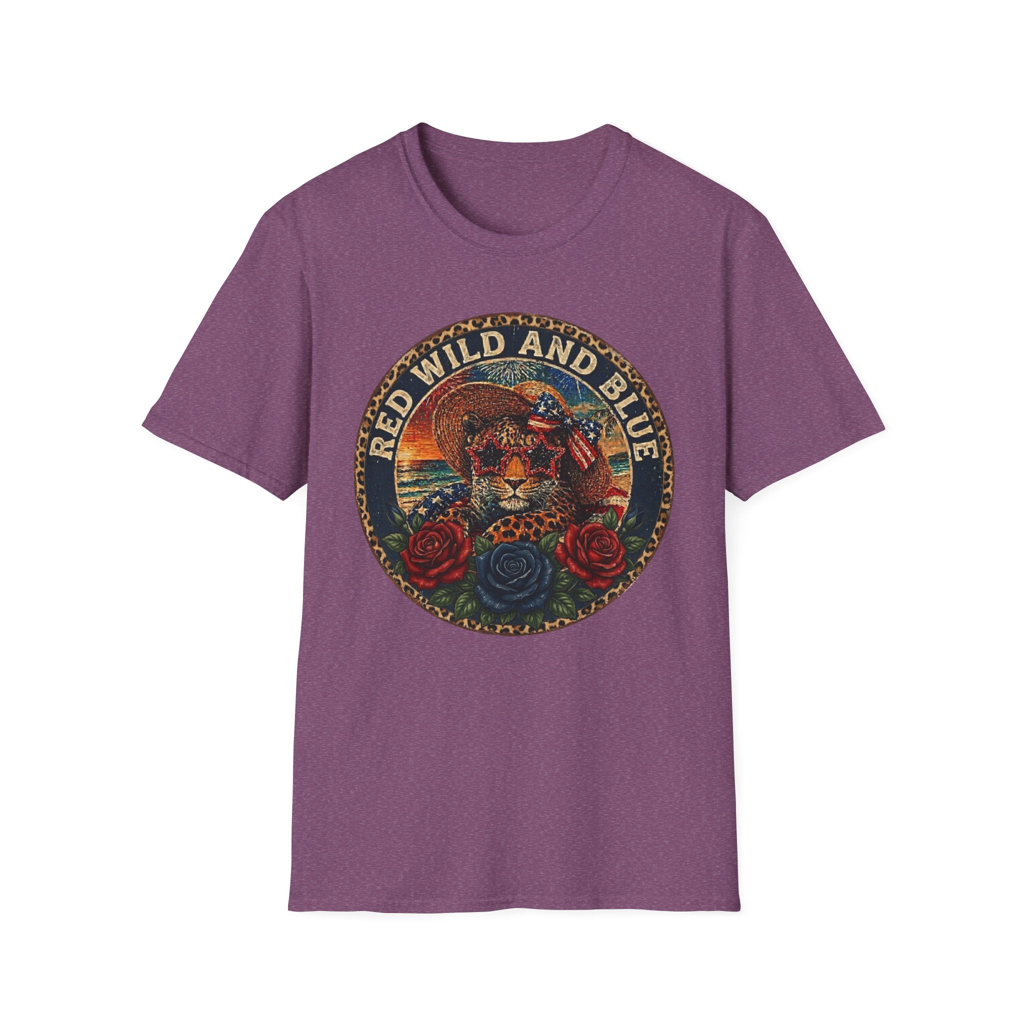 T-Shirt — "Red Wild and Blue" Vintage Leopard Graphic