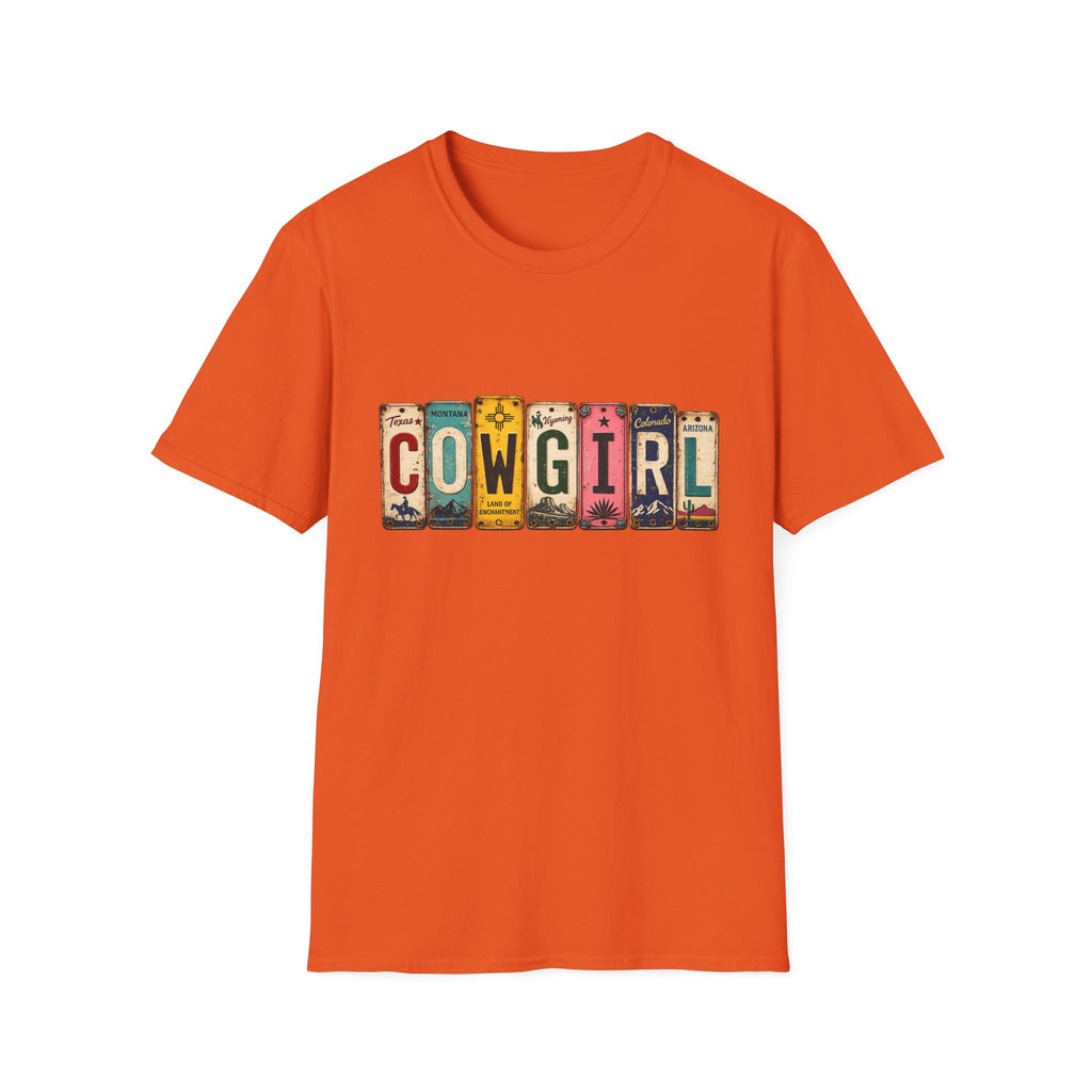Western Cowgirl License Plate Letter T-Shirt
