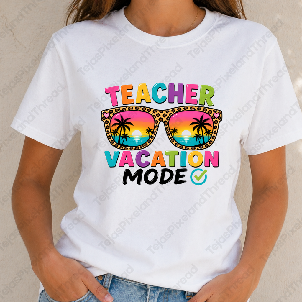 Teacher Vacation Mode with Cheetah Sunglasses PNG