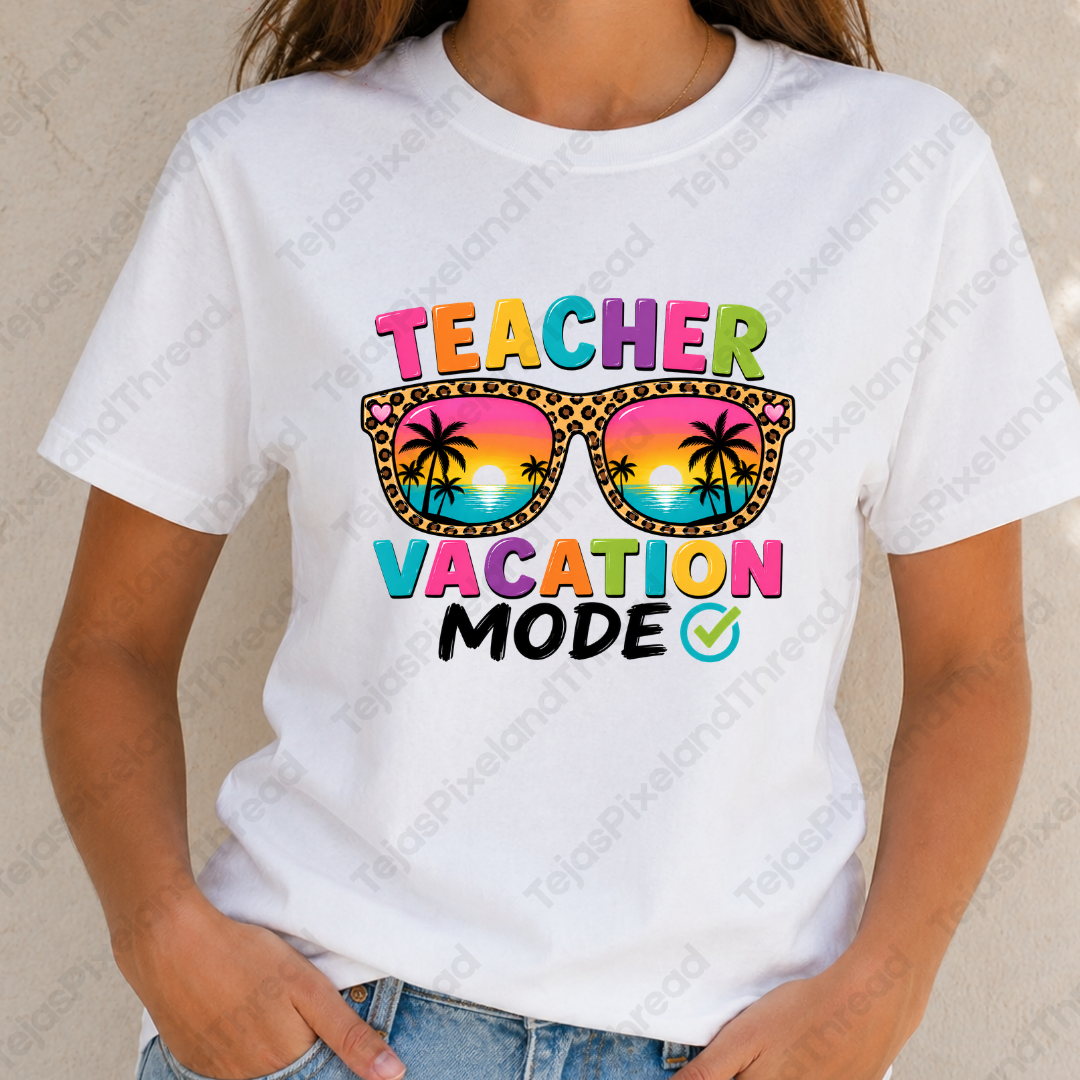 Teacher Vacation Mode with Cheetah Sunglasses PNG