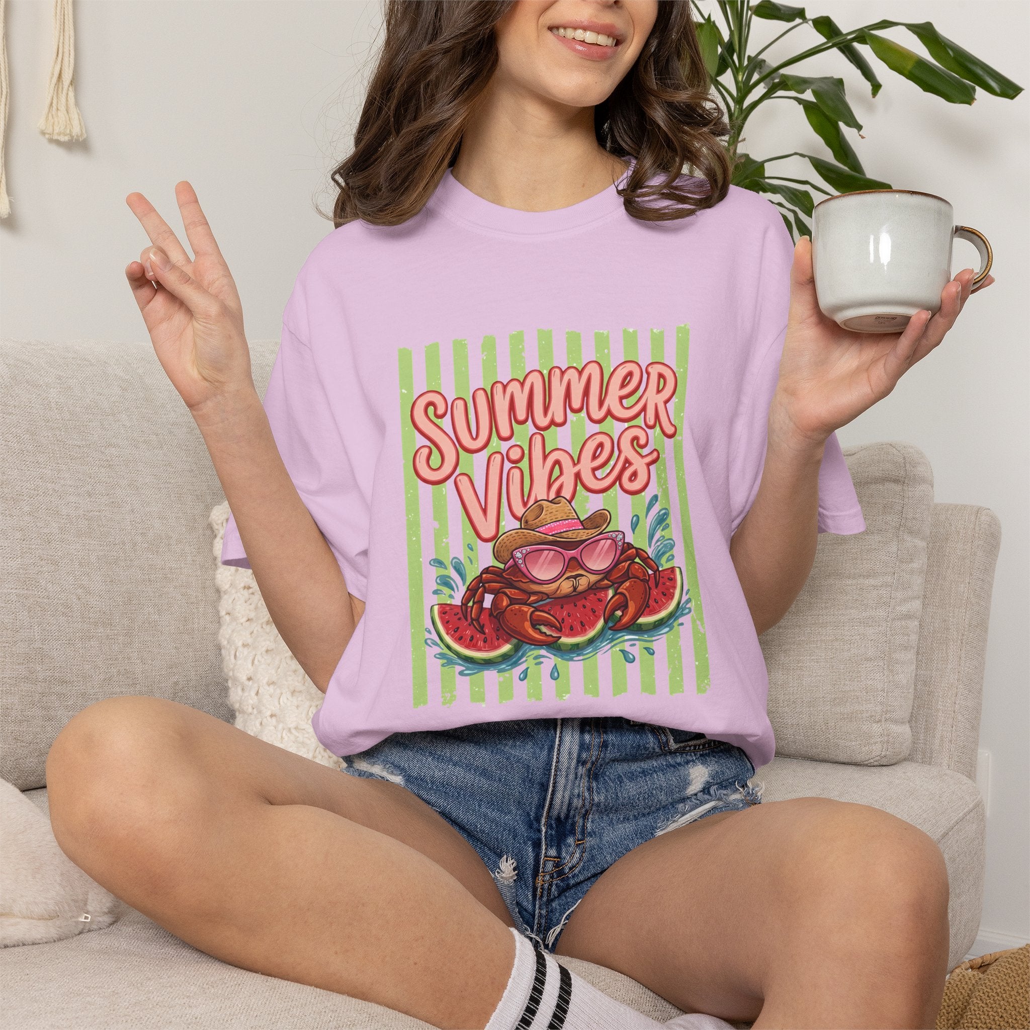Summer Vibes Watermelon Crab Comfort Colors TShirt