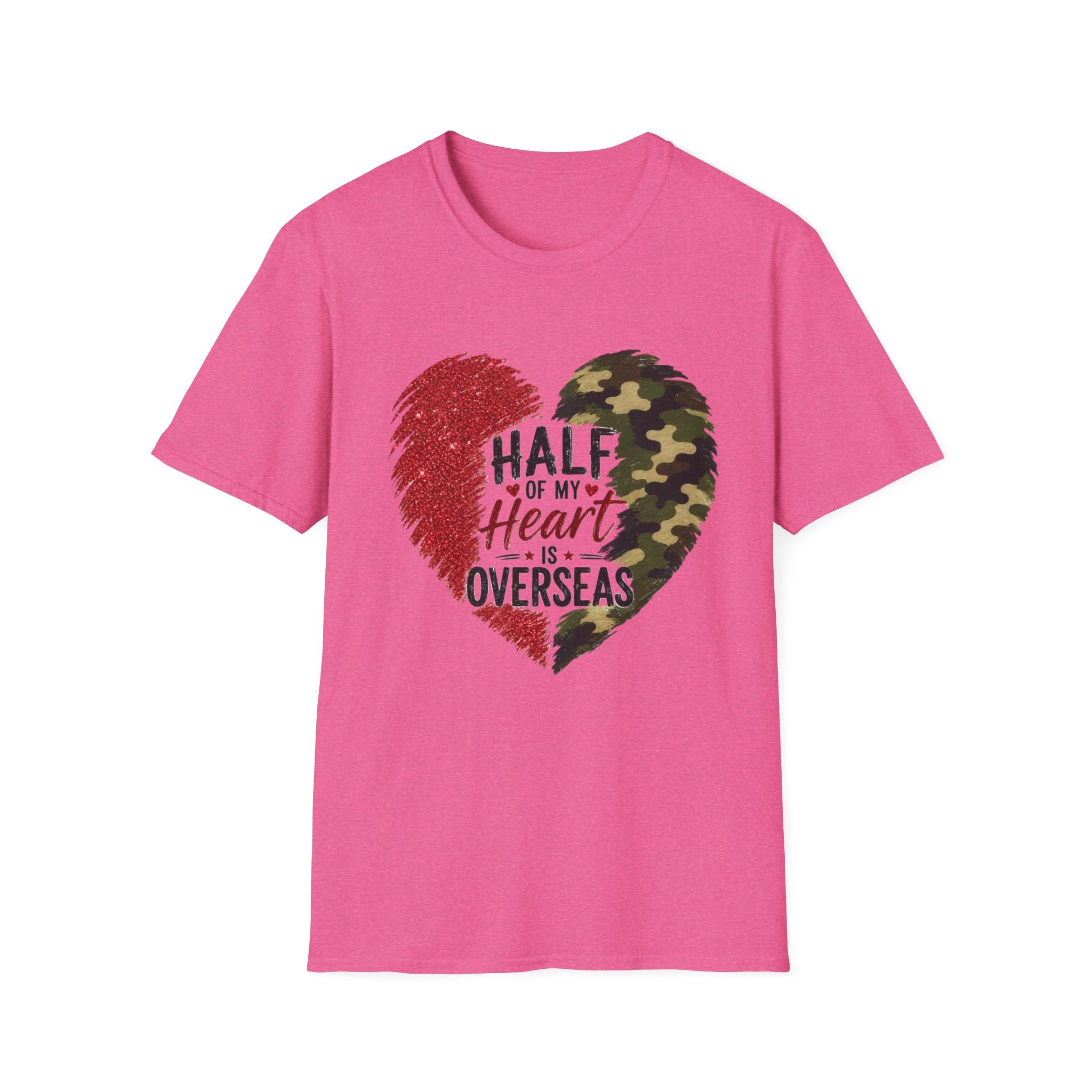 Half My Heart Is Overseas Camo and Red Heart T-Shirt