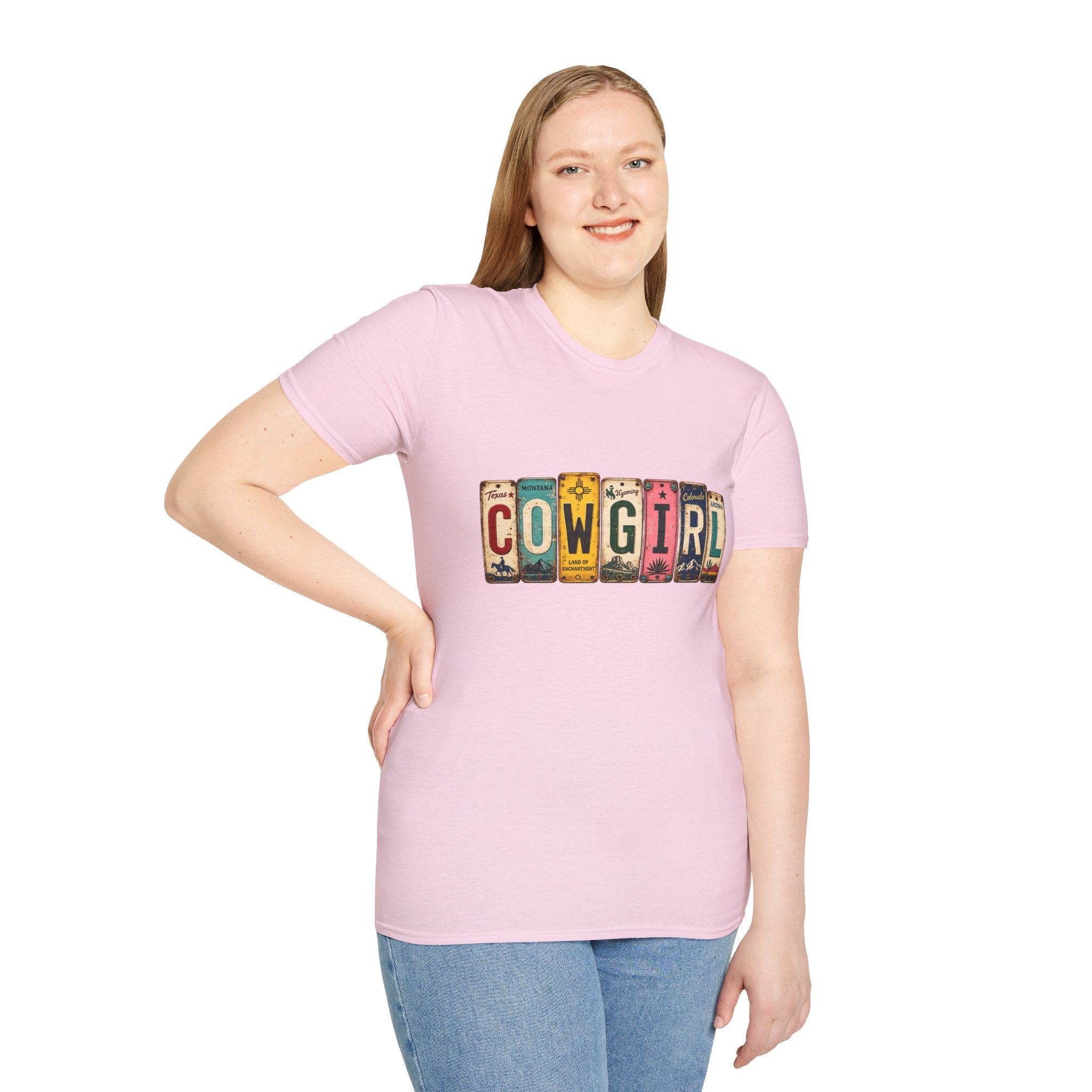 Western Cowgirl License Plate Letter T-Shirt