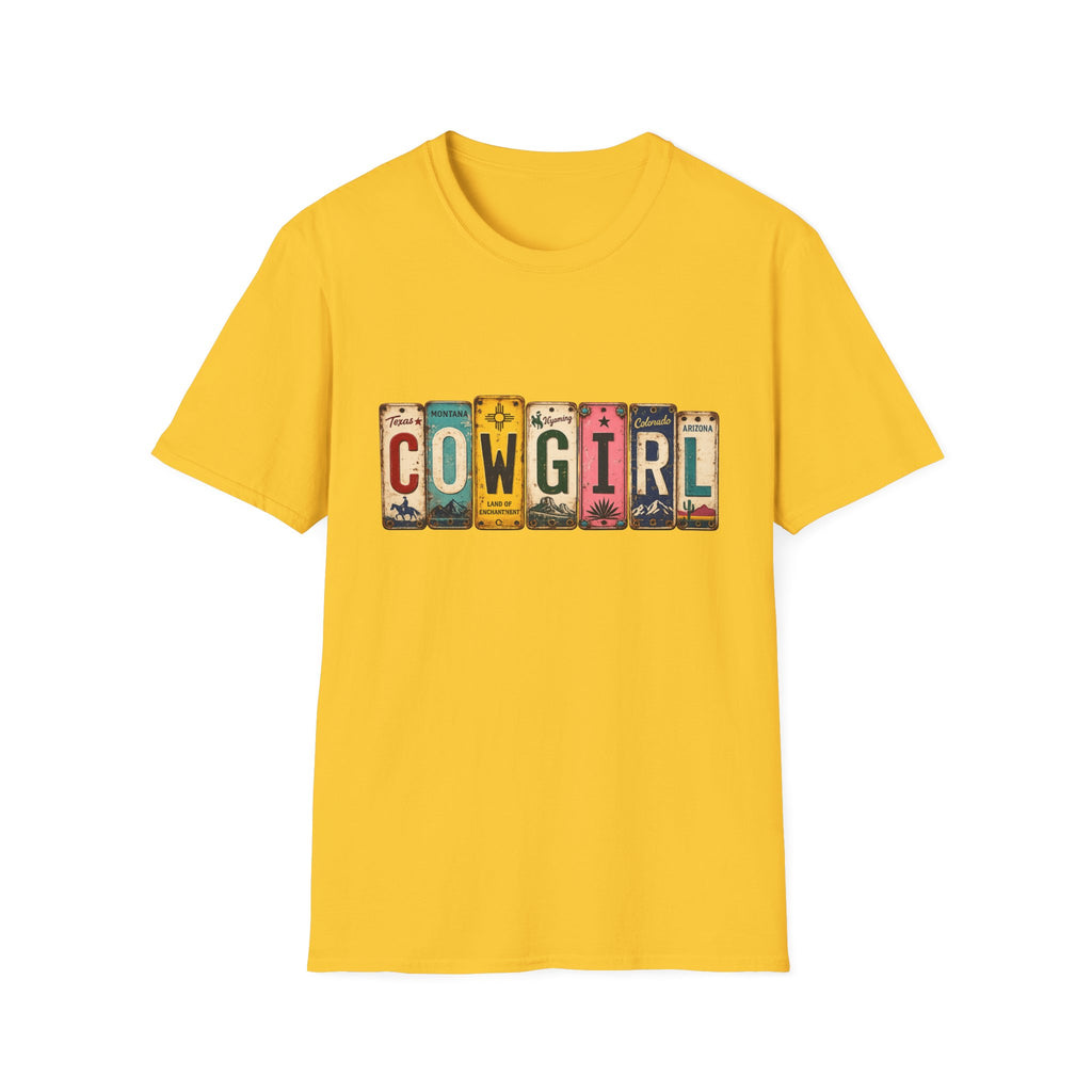 Western Cowgirl License Plate Letter T-Shirt