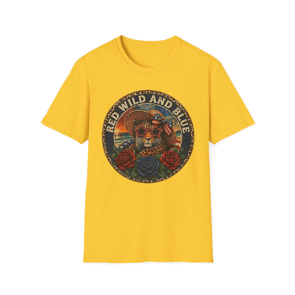 T-Shirt — "Red Wild and Blue" Vintage Leopard Graphic