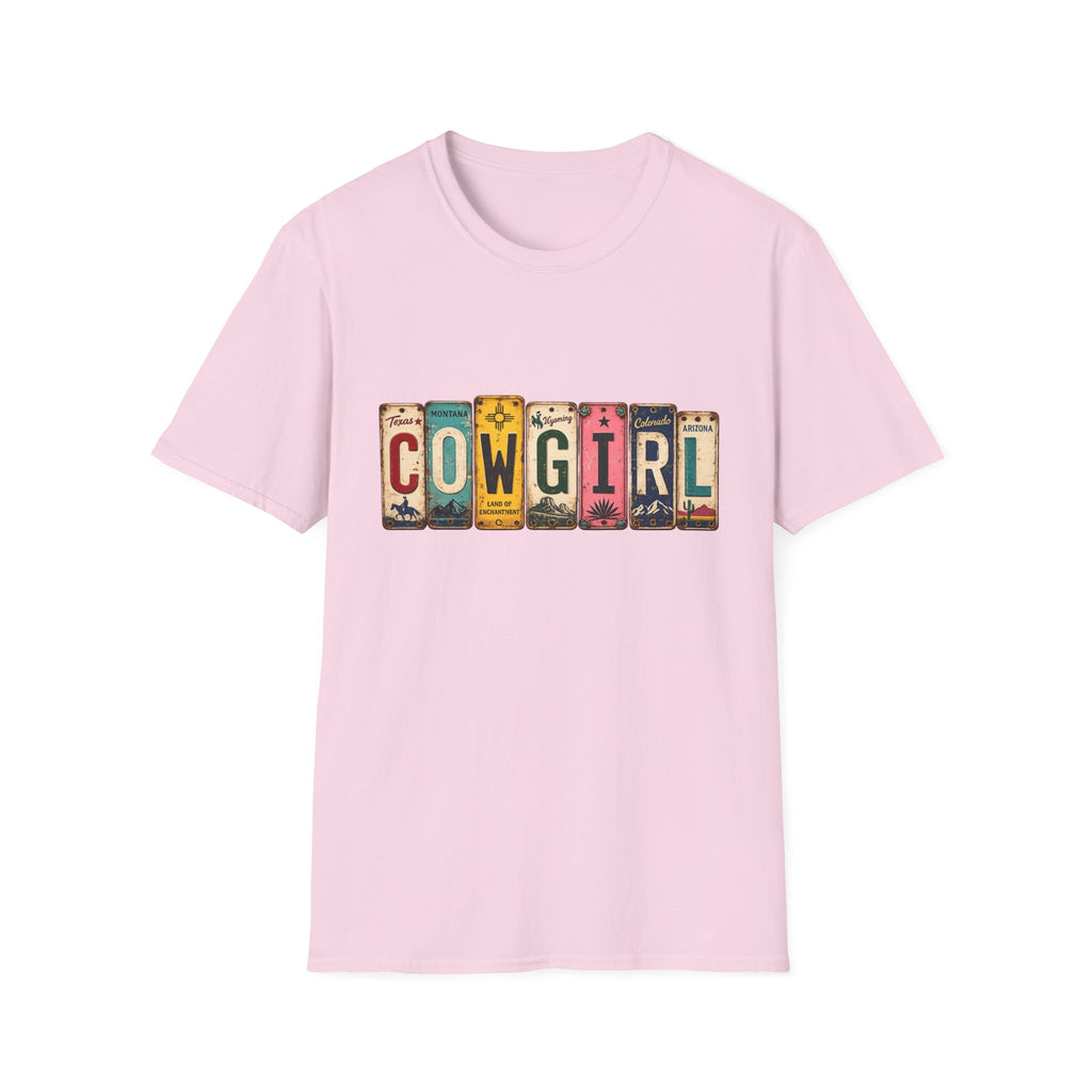 Western Cowgirl License Plate Letter T-Shirt