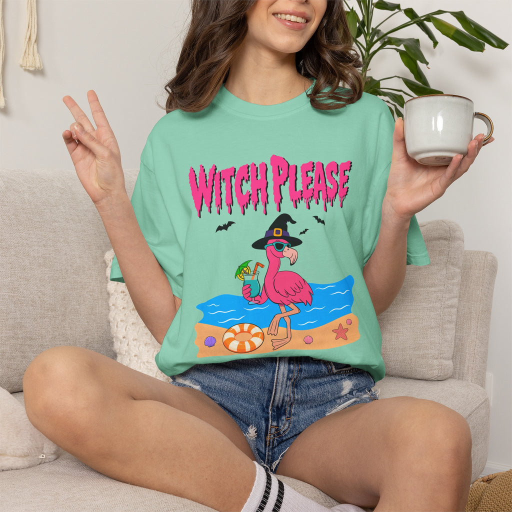 Witch Please Flamingo Halloween Beach Graphic T-Shirt