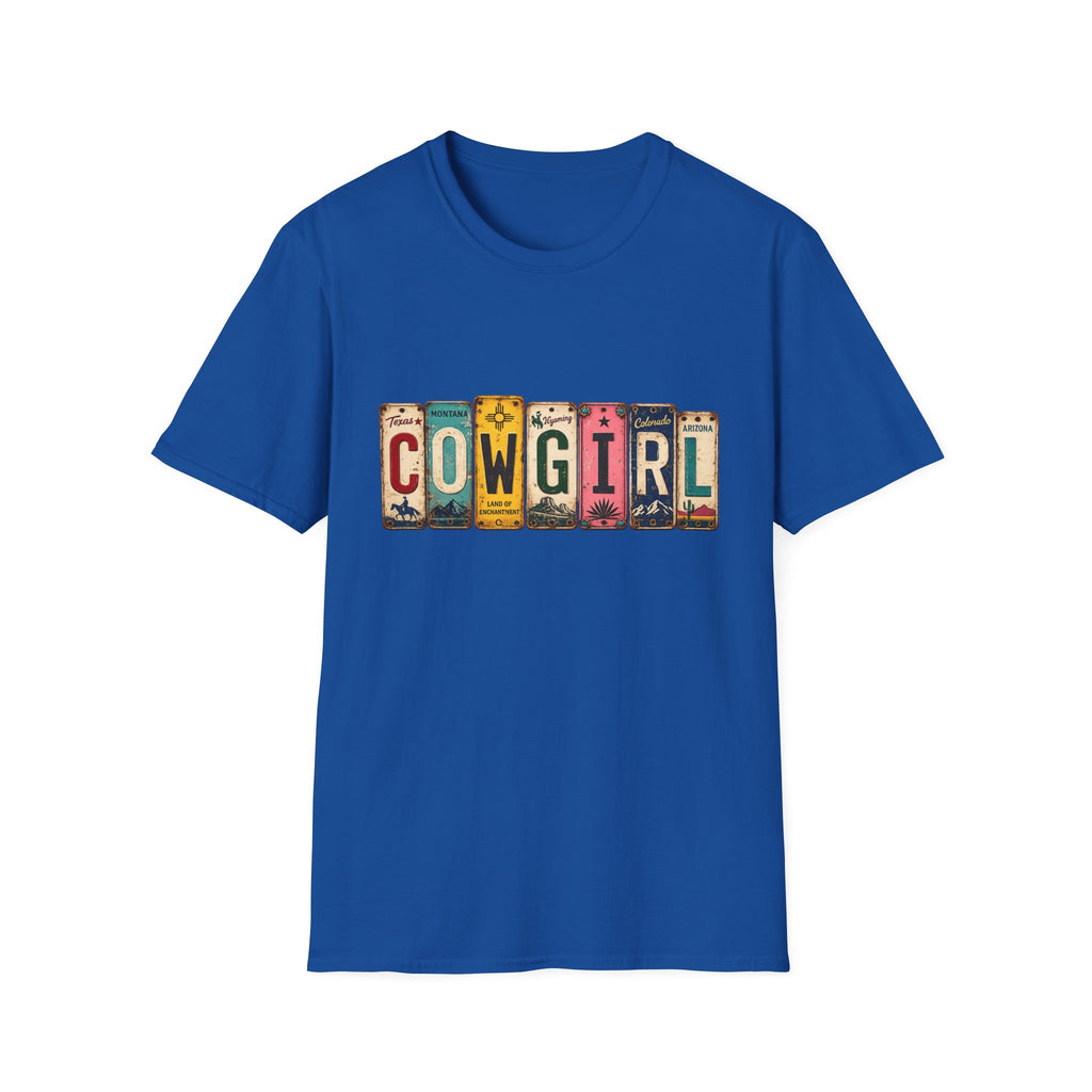 Western Cowgirl License Plate Letter T-Shirt