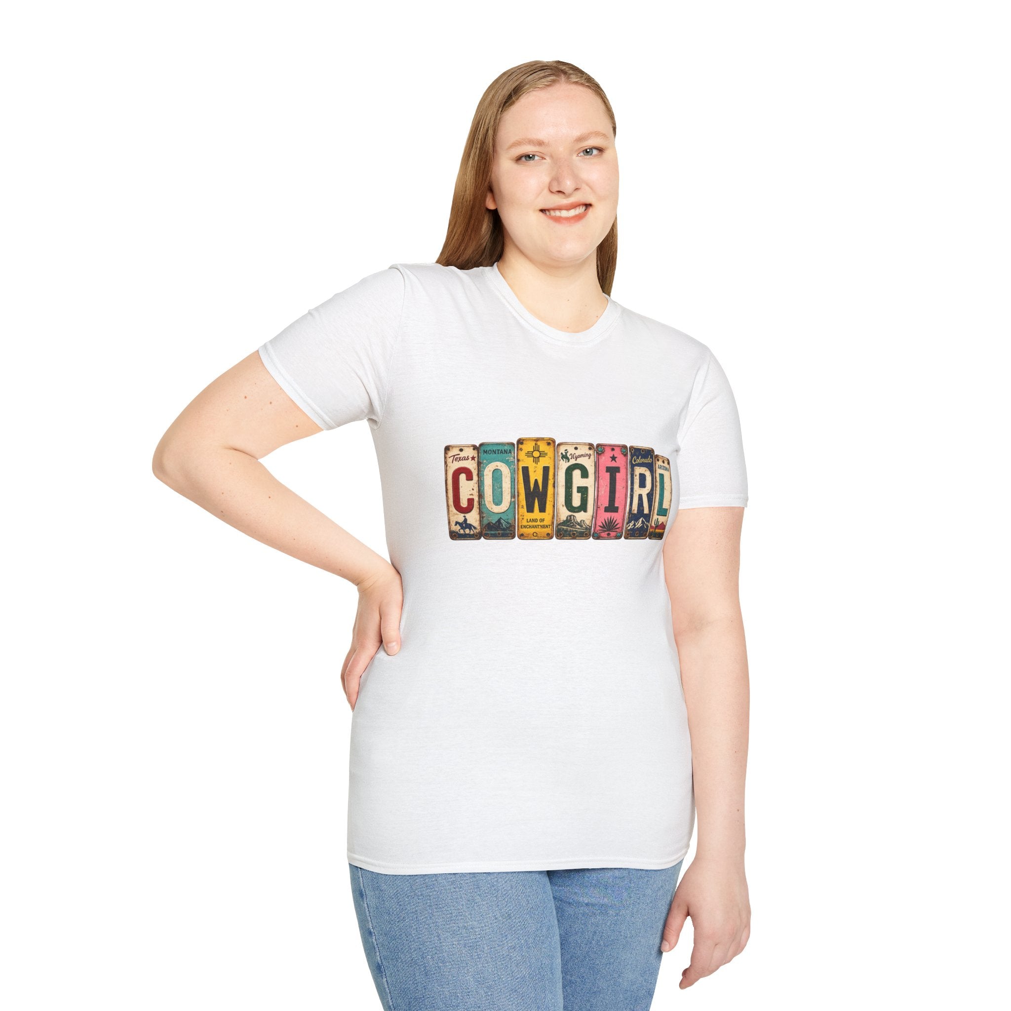 Western Cowgirl License Plate Letter T-Shirt