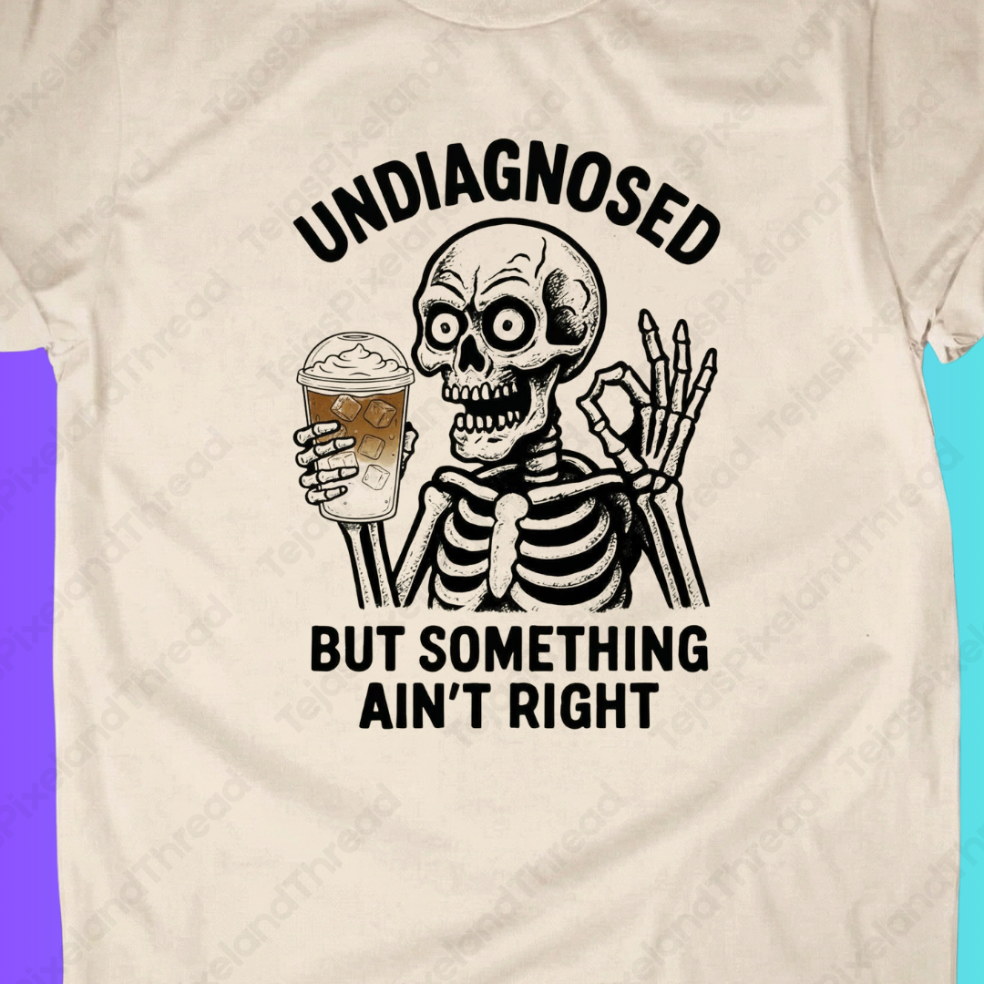 Skeleton Graphic T-Shirt — "Undiagnosed But Something Ain't Right" Funny Coffee Tee