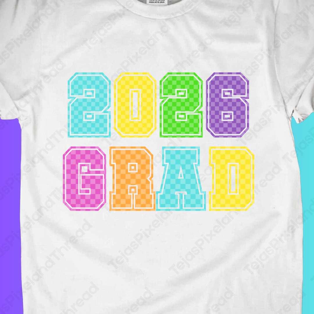 2026 Grad T-Shirt — Colorful Block Letter Graduation Tee