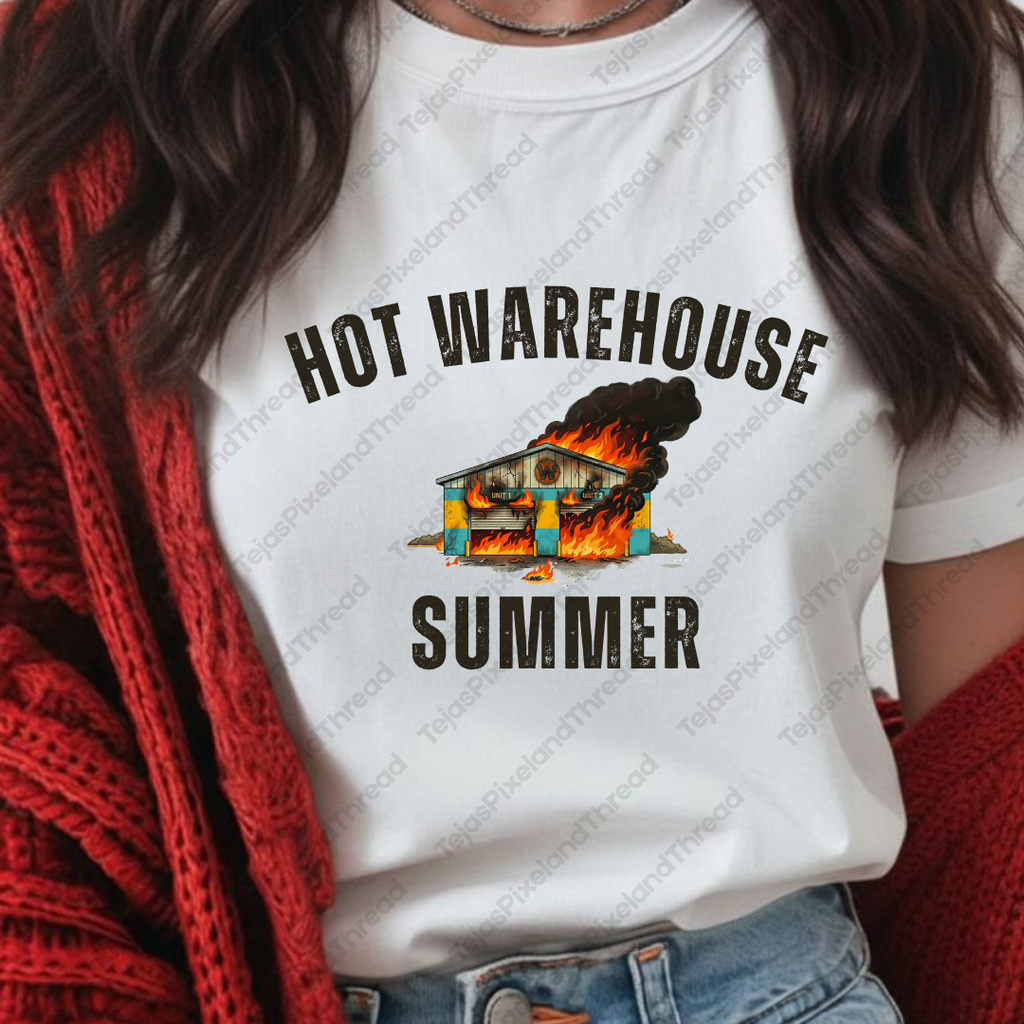 Hot Warehouse Summer T-Shirt- Vintage Flaming Warehouse Graphic Tee