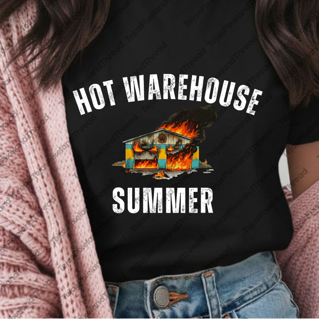 Hot Warehouse Summer T-Shirt- Vintage Flaming Warehouse Graphic Tee