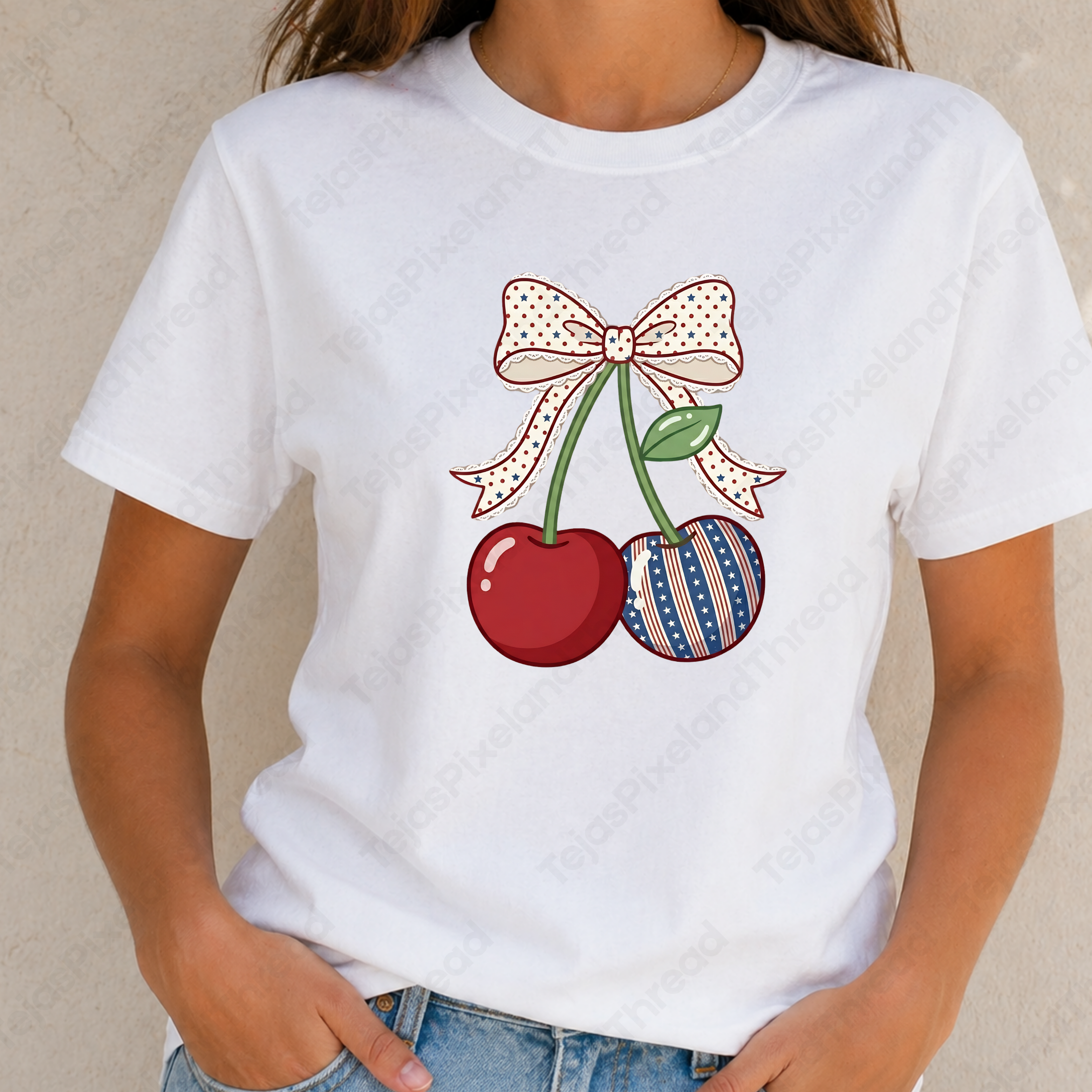 Cute Vintage Cherry with Bow Graphic Tee