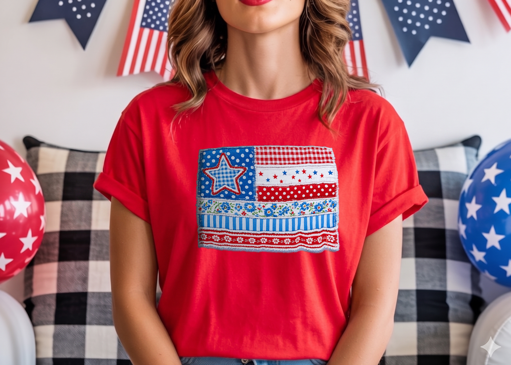 Patriotic Patchwork American Flag T-Shirt