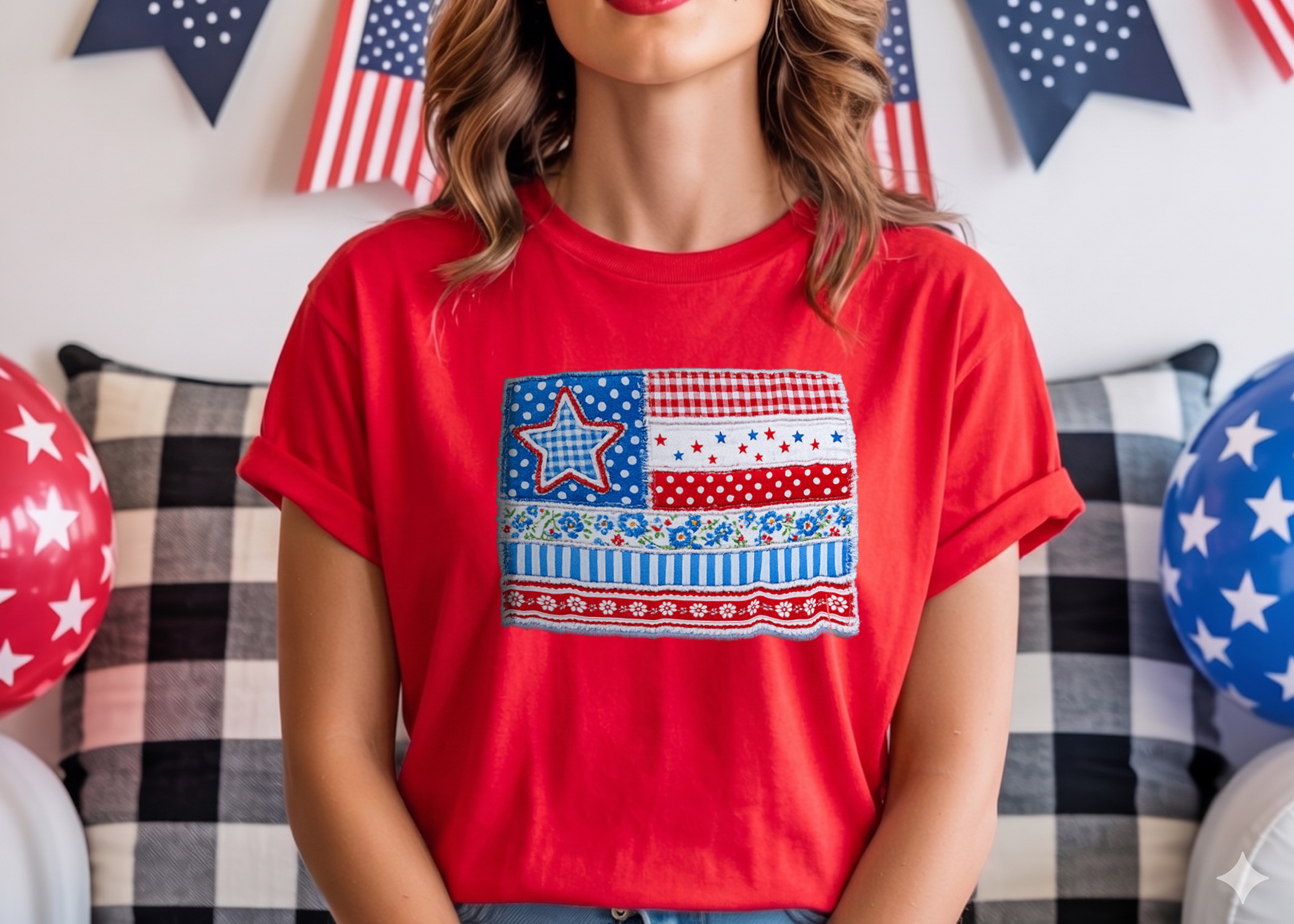 Patriotic Patchwork American Flag T-Shirt